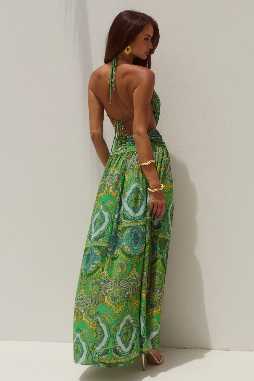 FONTANA DEEP PLUNGE MAXI DRESS - INDIANA GREEN