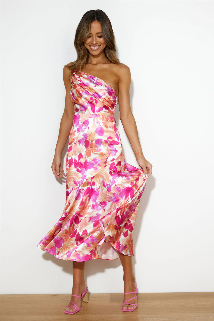 Aeris | Long asymmetrical dress with floral pattern