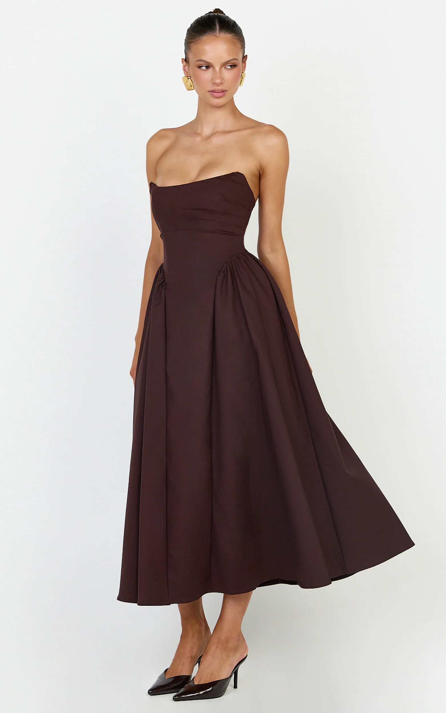 Strapless Fit And Flare Dress in Chocolate
