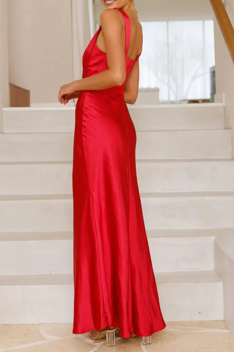Neck Backless High Waist Slim Fit Solid Color Gowns Maxi Dresses