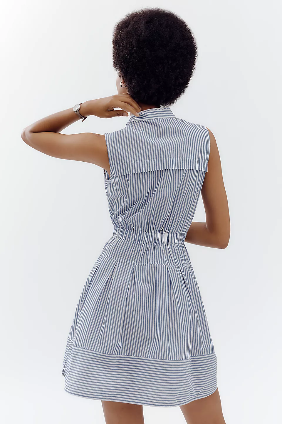 Maeve Sleeveless V-Neck Shirtdress-Blue & White Stripe
