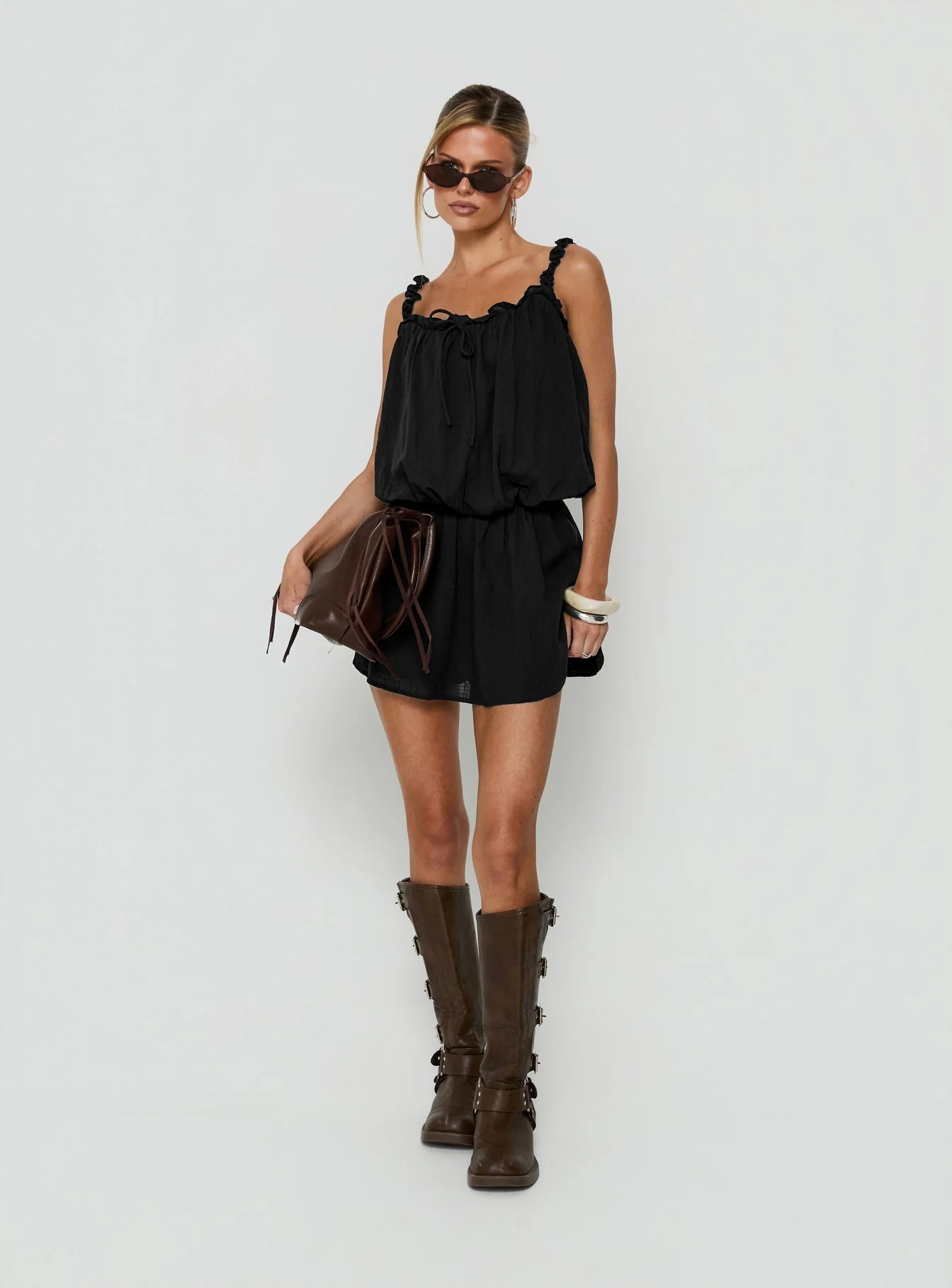 Real Charm Tiered Babydoll Mini Dress Black