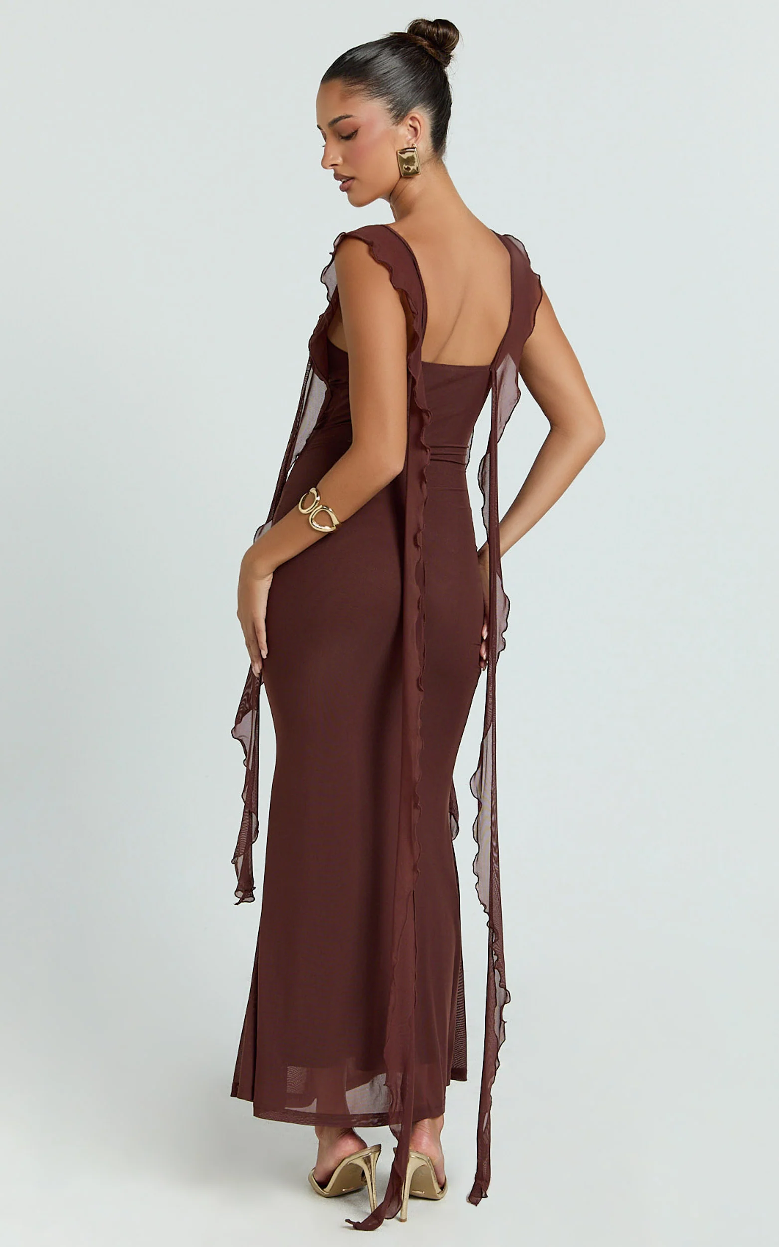 Ruffle Strap Dress in Chocolate