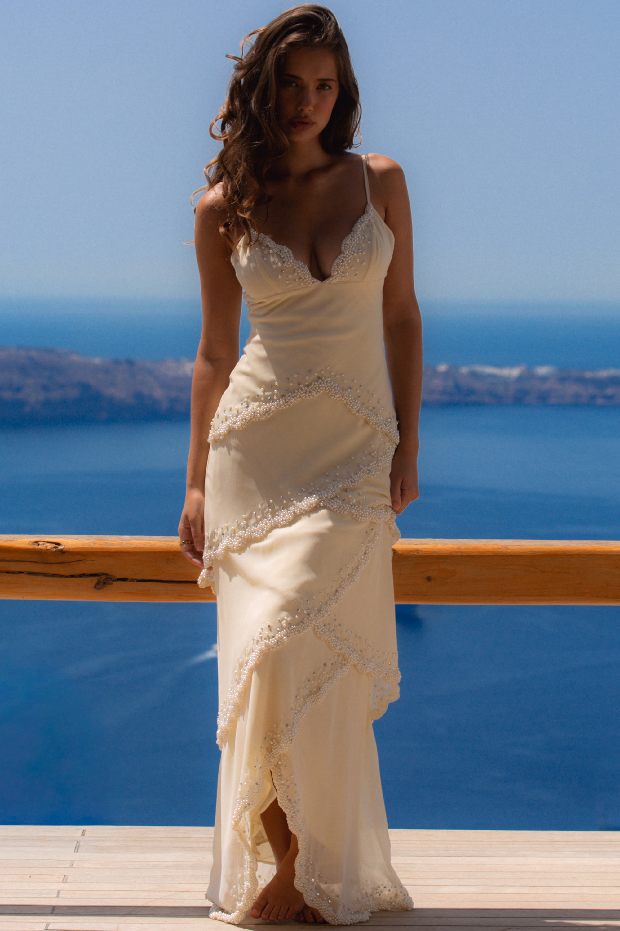 vanilla georgette hand embellished tiered maxi dress - limited edition
