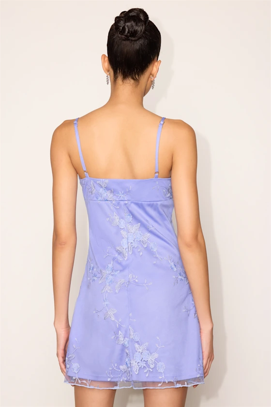 Sandia Lavender Embroidered Sleeveless Mini Dress