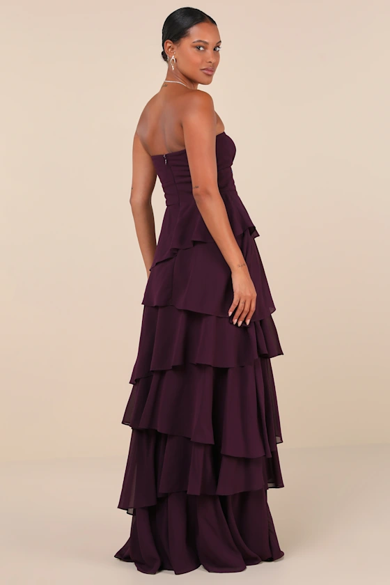 Gorgeous Essence Dark Purple Strapless Tiered Maxi Dress