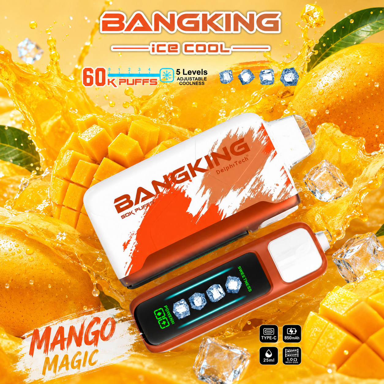 Bang King Ice Cool 60000 60K Puffs Original Adjustable Ice level LED Display Disposable Vape
