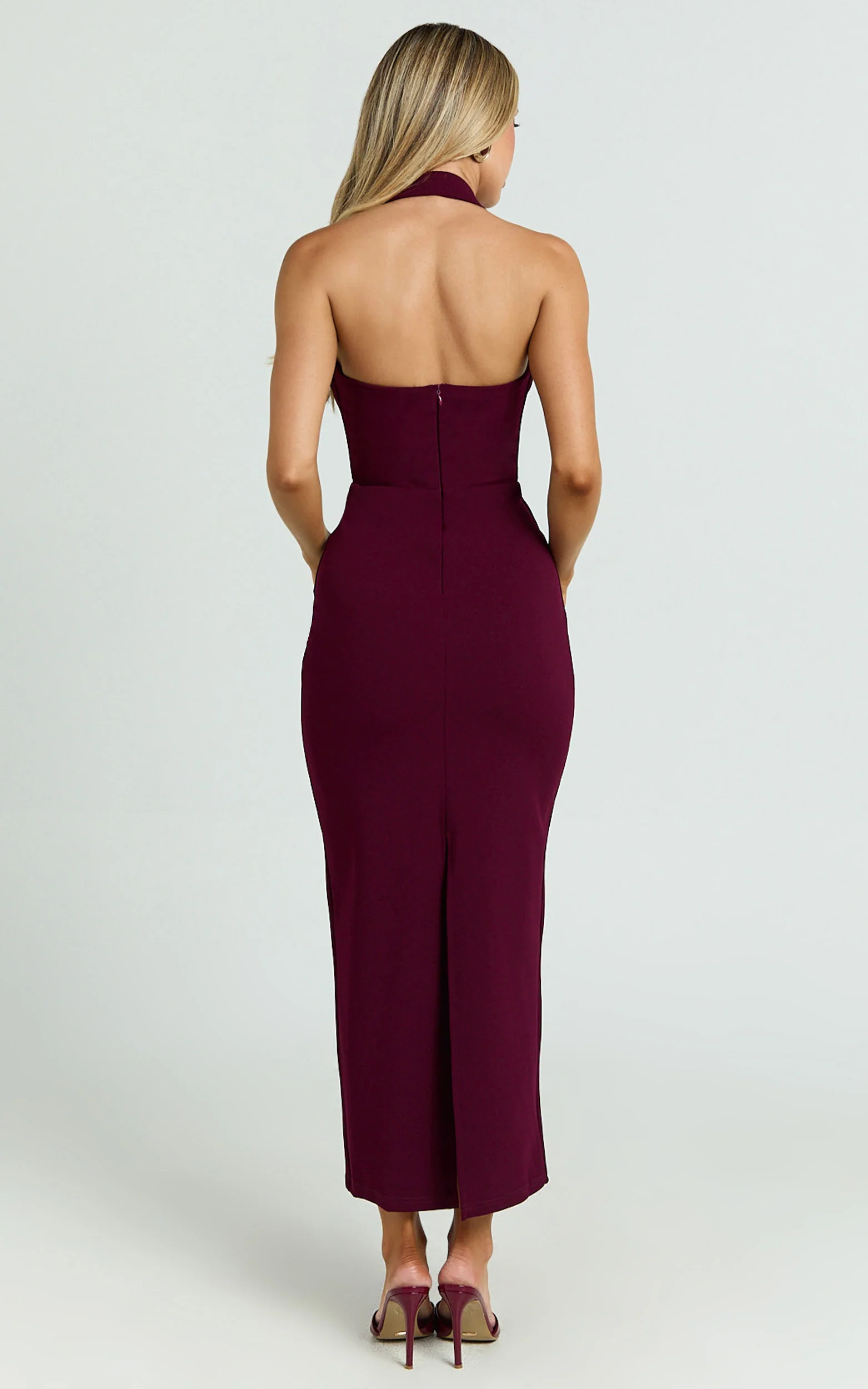 Halter Neck Column Dress in Wine