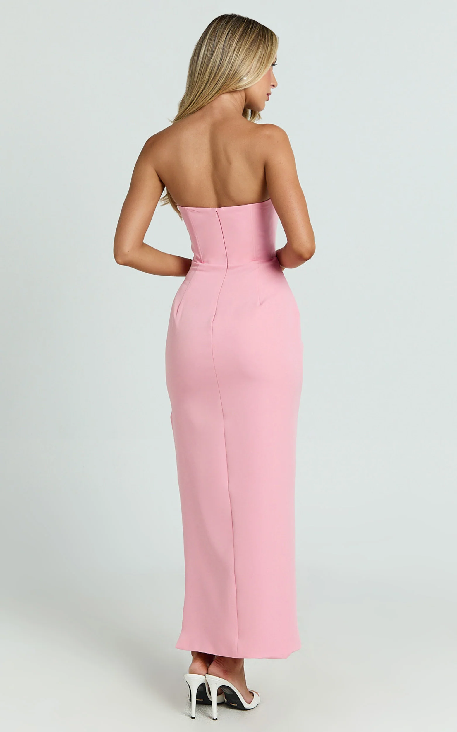 Strapless Draped Side Split Dress in Pink