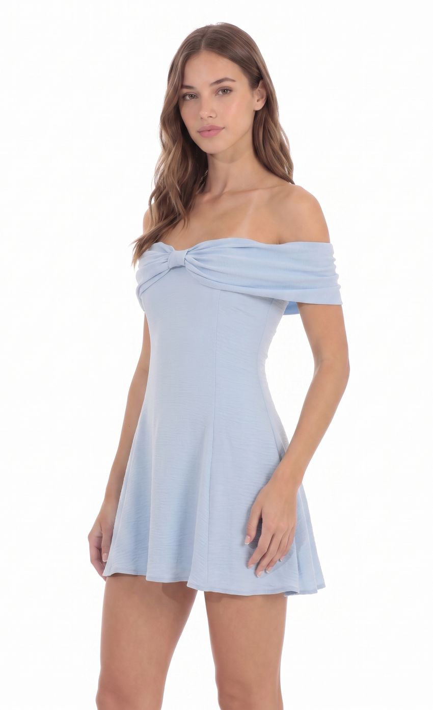 Front Bow Off Shoulder Dress in Blue