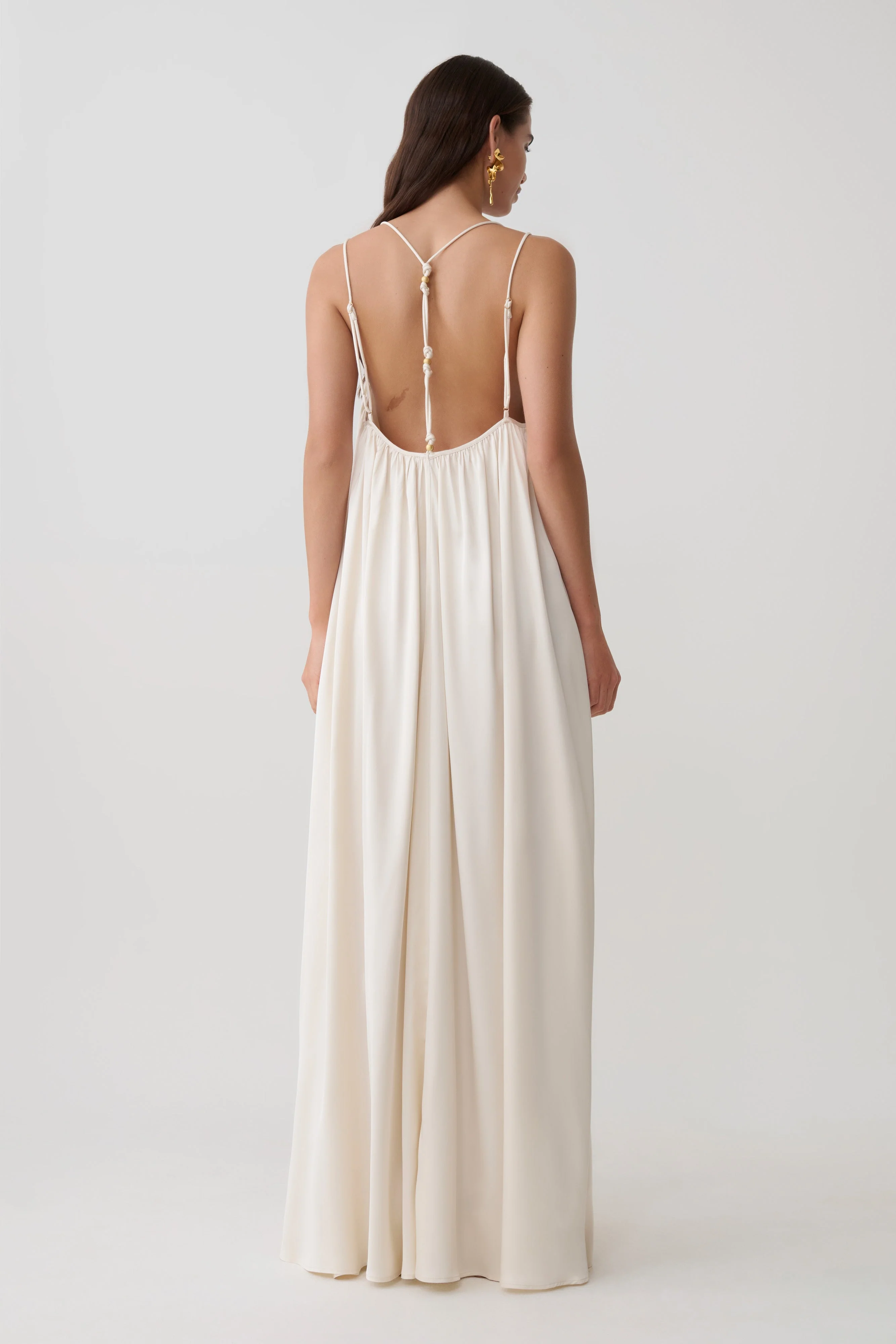 Adriana Satin Gathered Maxi Dress - Buttercream