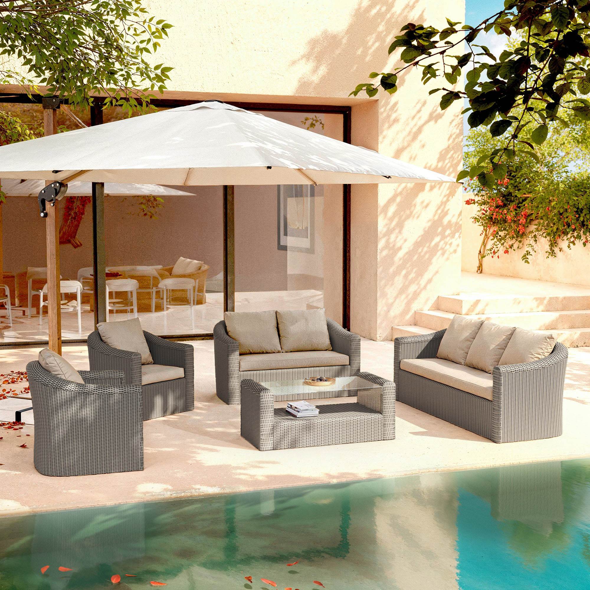 Salon de jardin en résine tressée 7 places 5 pcs Calvi Gris et taupe