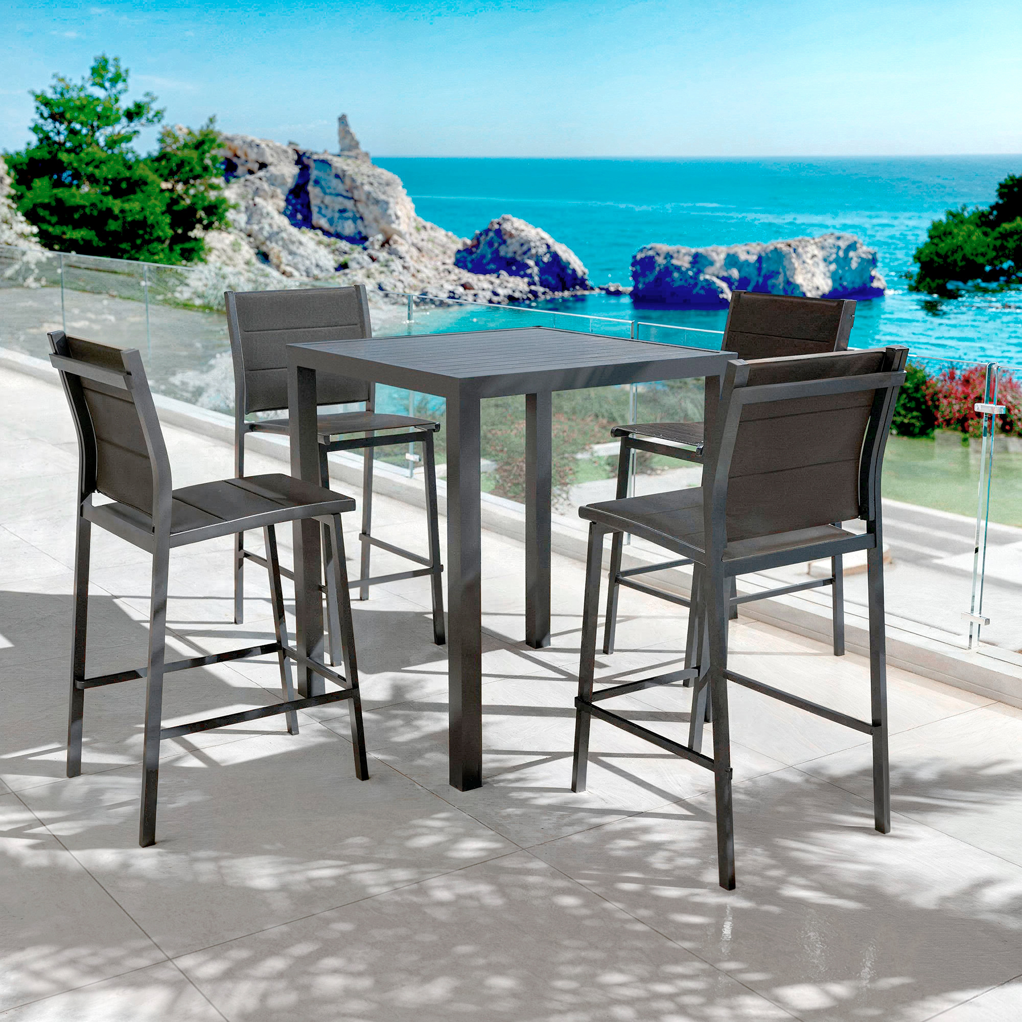 Table de jardin carrée haute aluminium 4 places (90 x H105 cm) Murano Gris anthracite