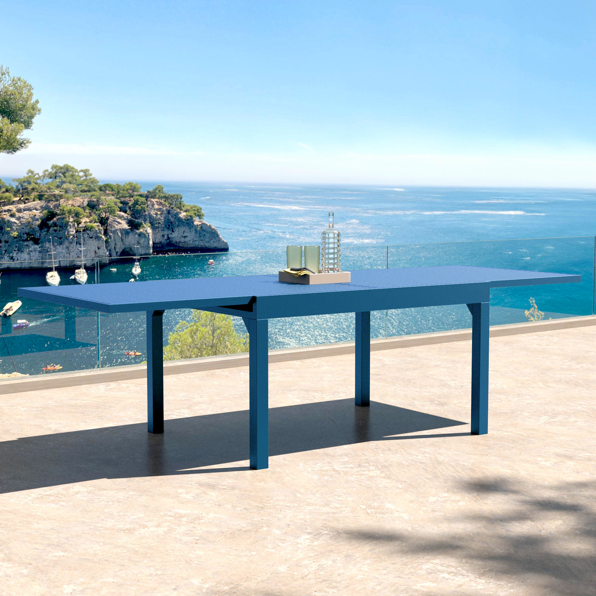Table de jardin extensible aluminium 10 places (135/270 x 90 cm) Murano Bleu pétrole