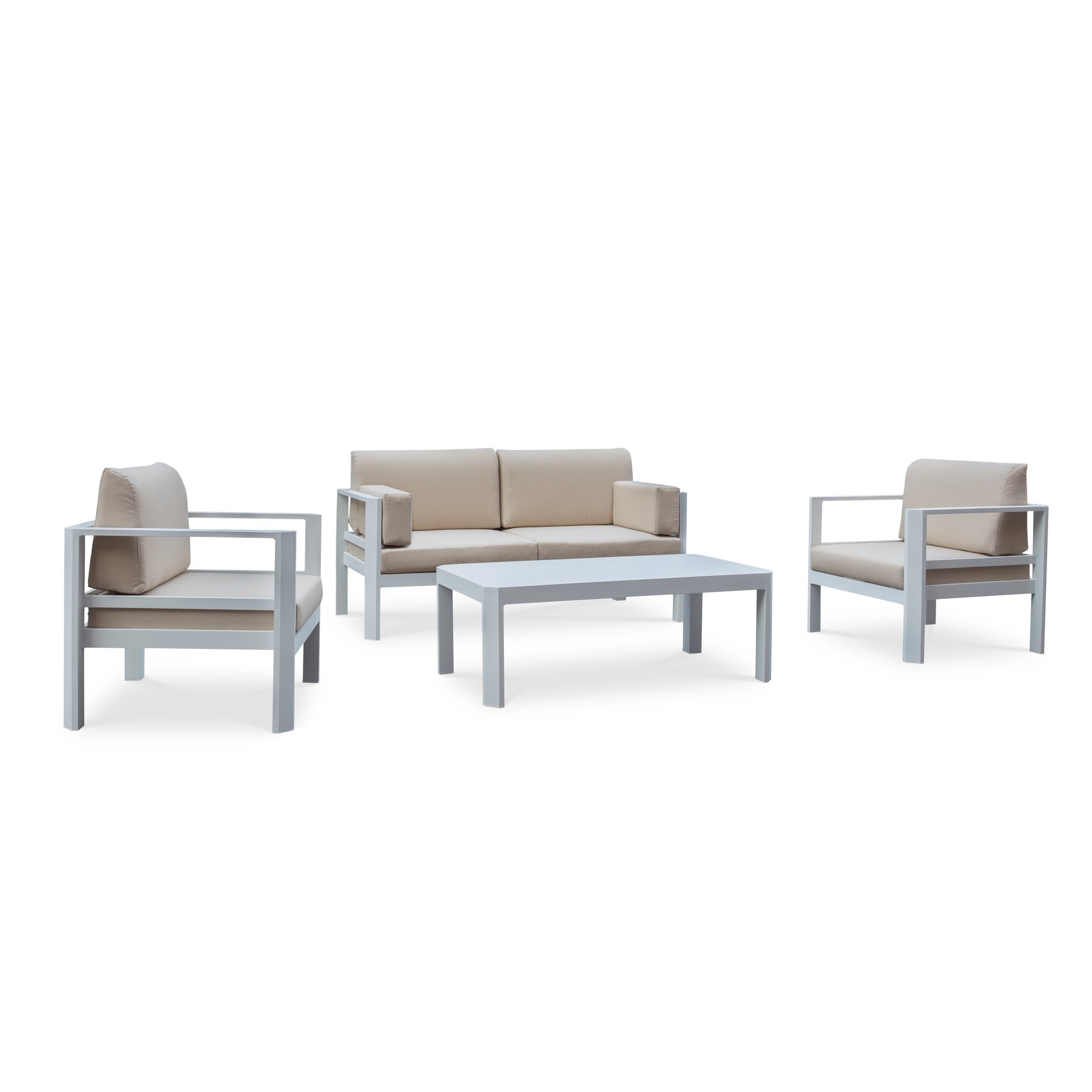 Salon de jardin en aluminium 4 places Ostara Blanc et taupe