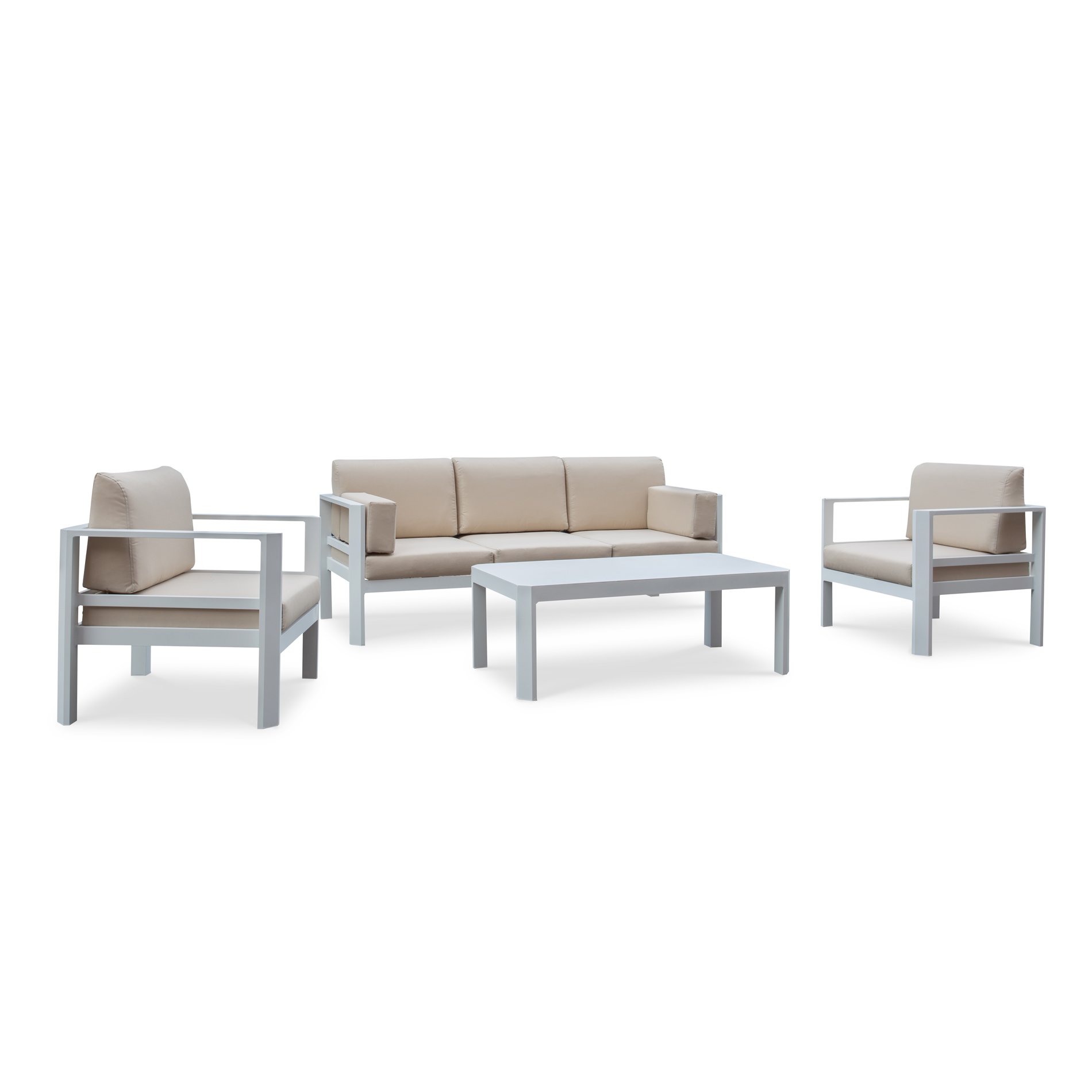 Salon de jardin en aluminium 5 places Ostara Blanc et taupe
