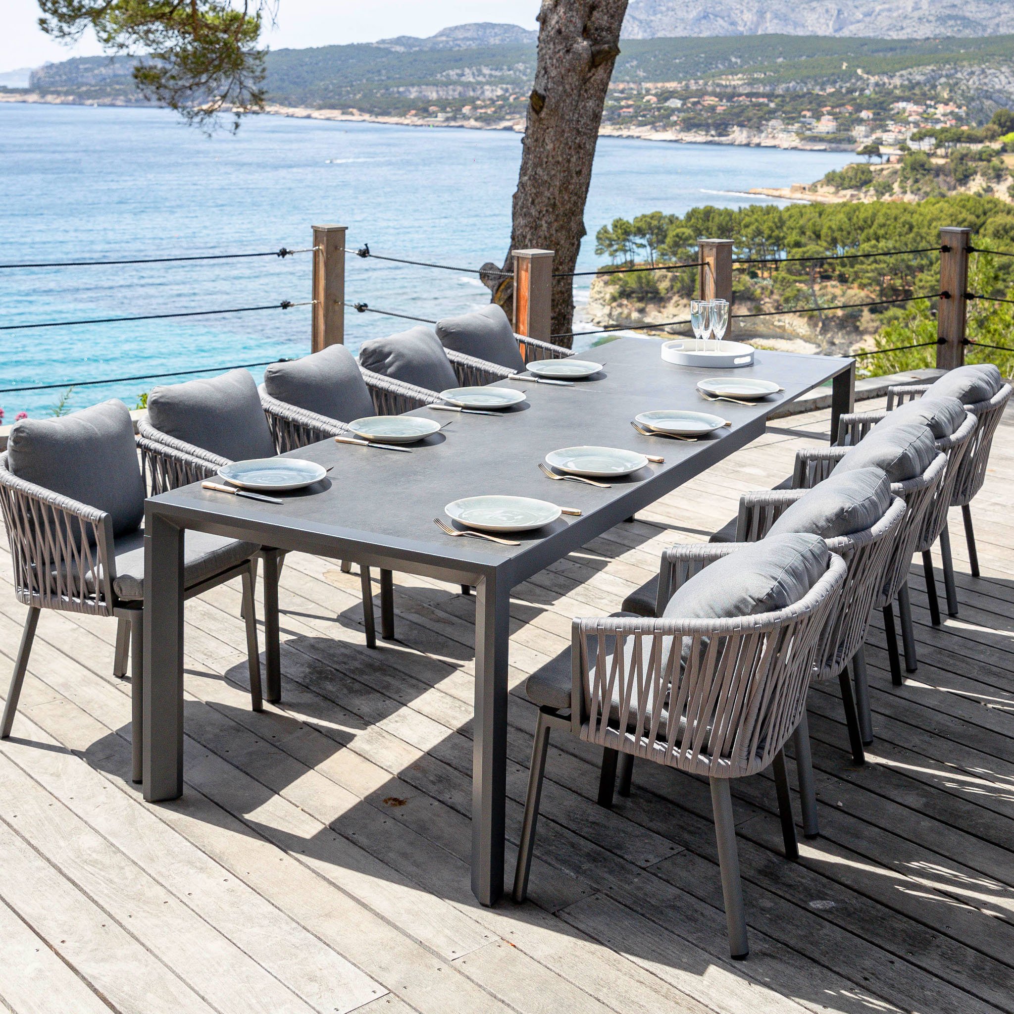Table de jardin extensible en aluminium 12 places (195/300 x 96 cm) Amalfi Gris anthracite