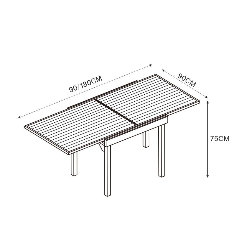 Table de jardin extensible en aluminium 8 places effet bois (90/180 x 90 cm) Murano Gris anthracite