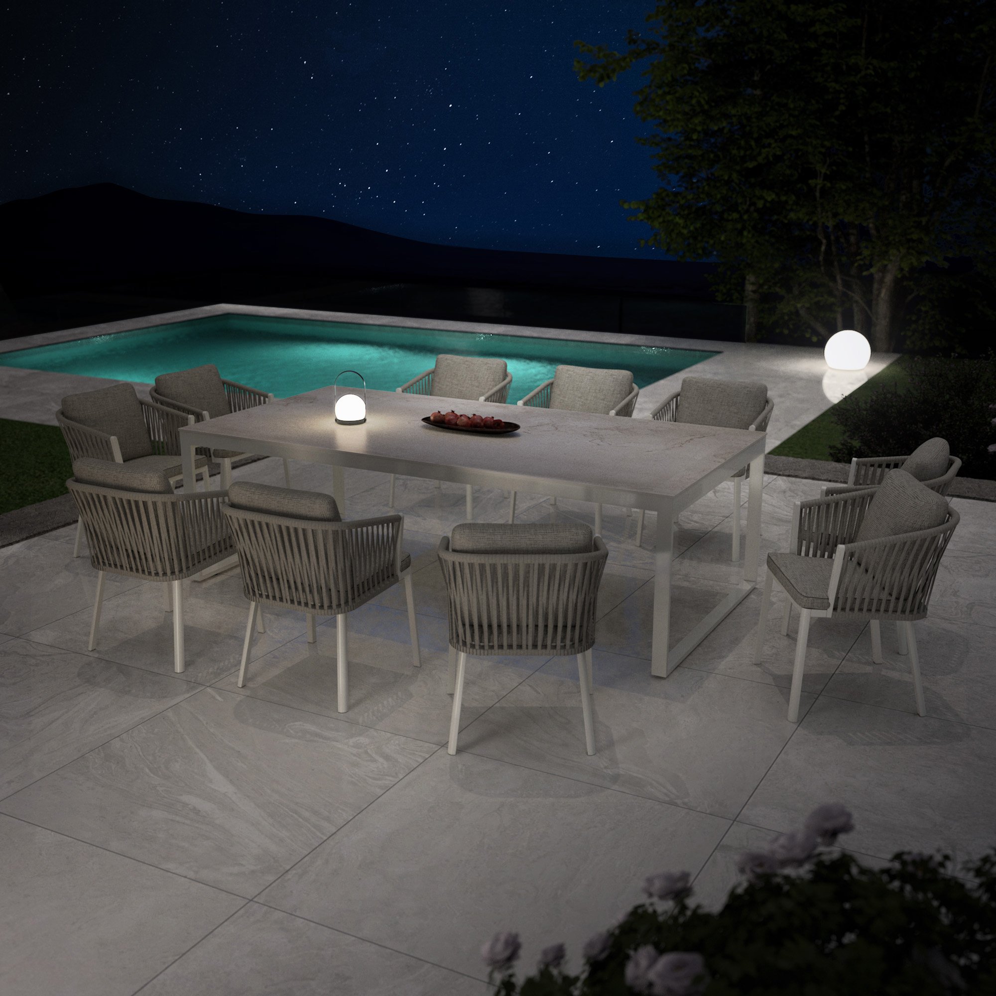 Table de jardin en aluminium et céramique 10 places (240 x 120 cm) Kore Blanc et beige