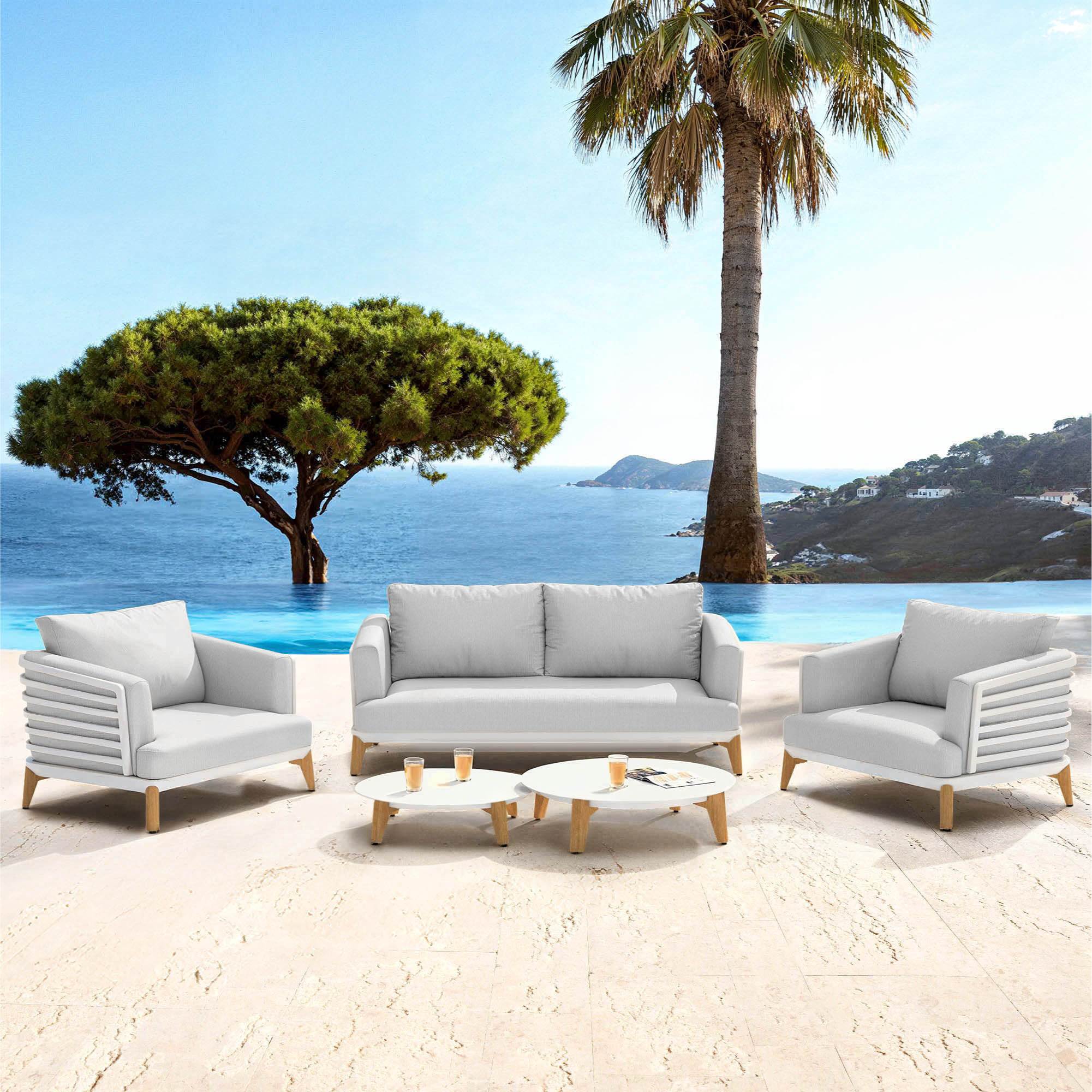 Salon de jardin aluminium 4 places 5 pcs Monte Carlo Blanc et gris clair