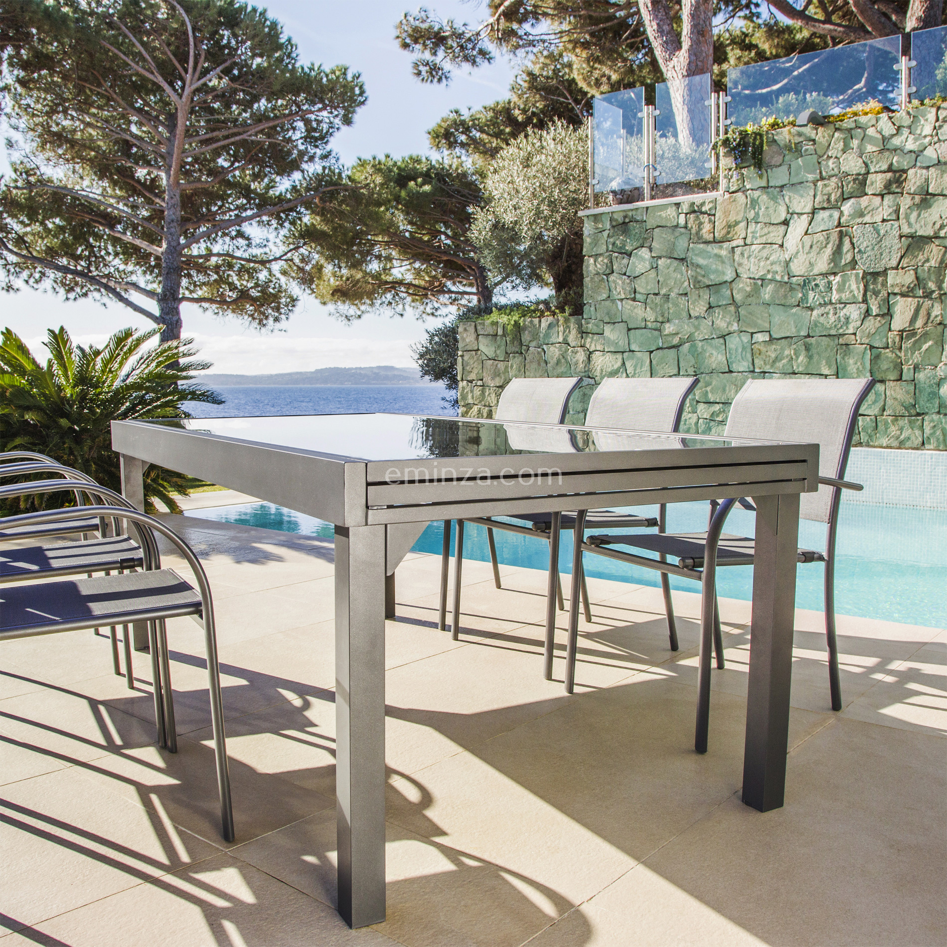 Table de jardin extensible en verre 10 places (135/270 x 90 cm) Murano Gris anthracite