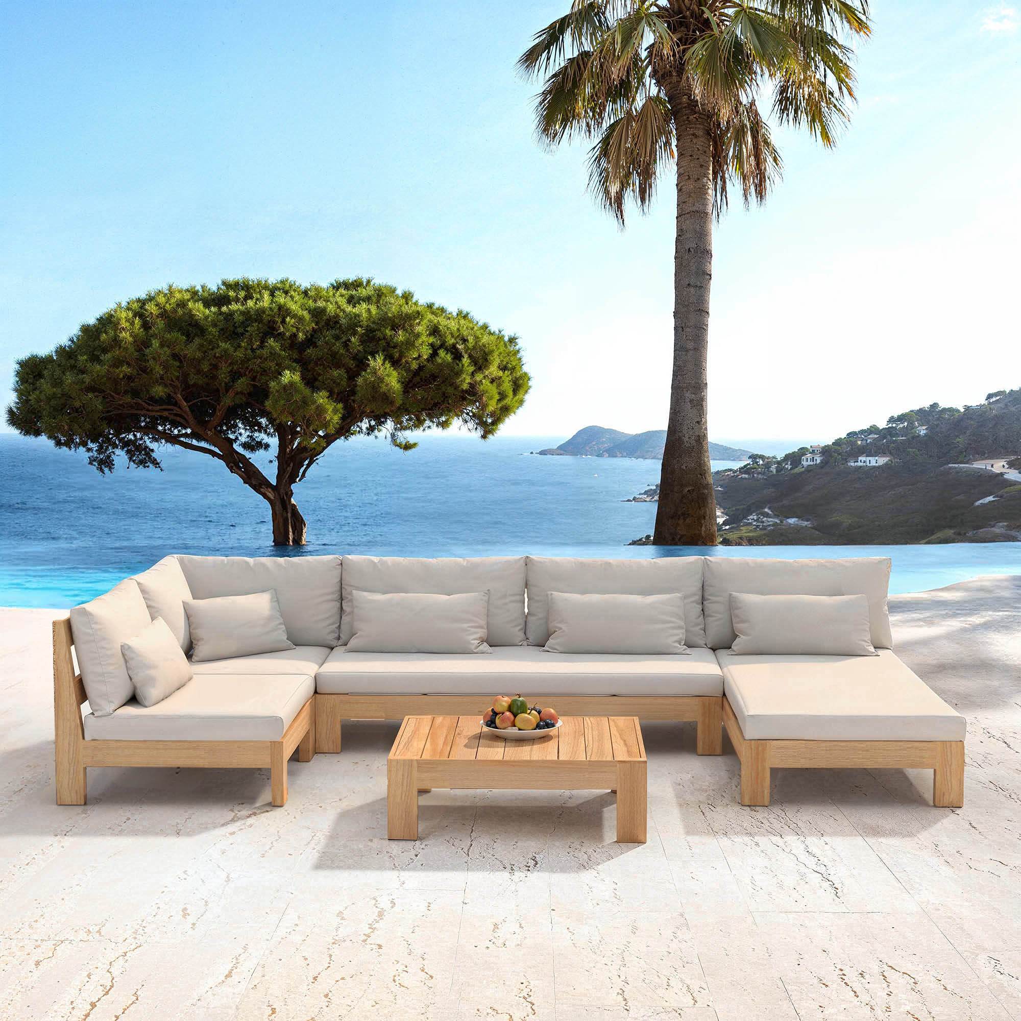 Salon de jardin d'angle en bois d'acacia 5 places 5 pcs Borneo Sable