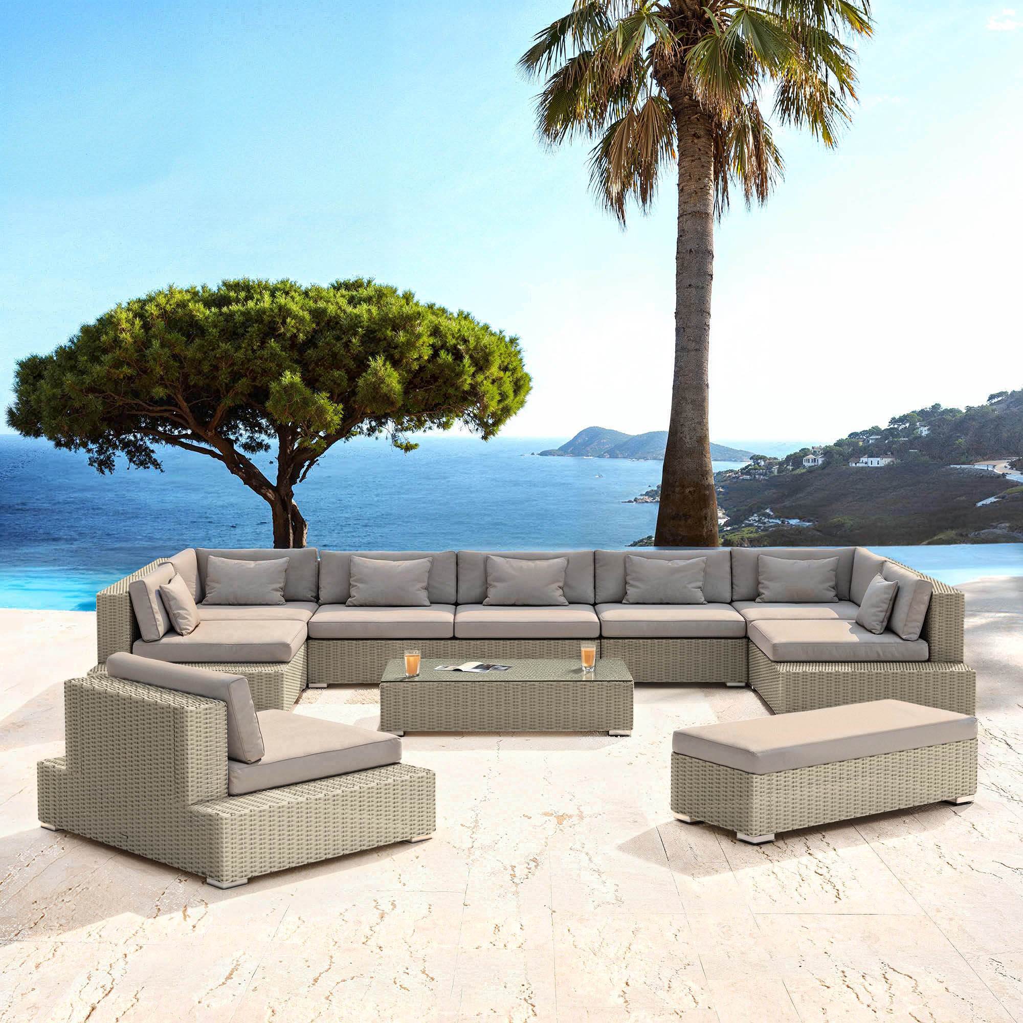 Salon de jardin en résine tressée 9 places 9 pcs Palma Gris et taupe