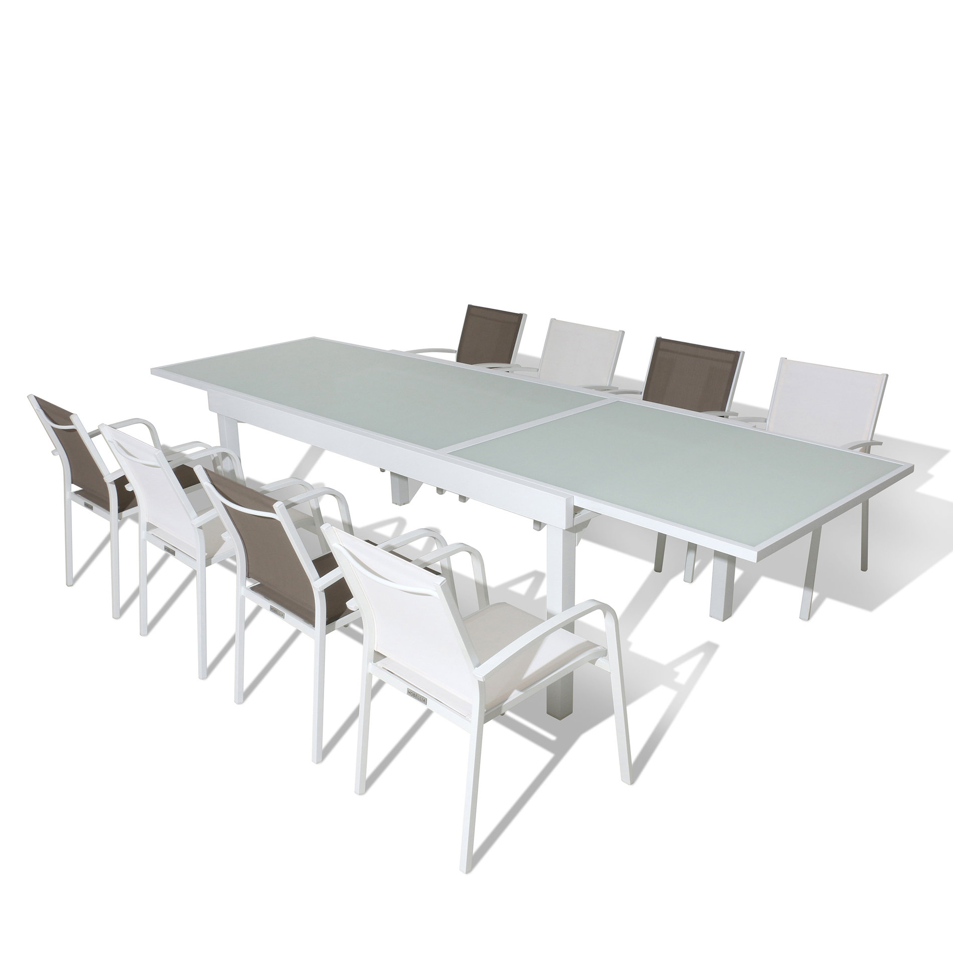 Table de jardin extensible en verre 10 places (135/270 x 90 cm) Murano Blanc