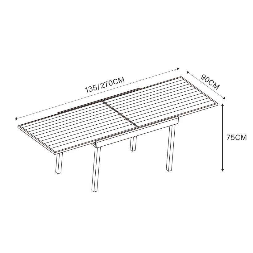 Table de jardin extensible en aluminium 10 places effet bois (135/270 x 90 cm) Murano Gris anthracite