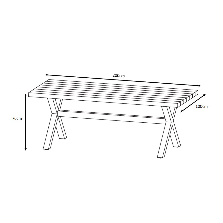 Table de jardin en aluminium et bois teck 8 places (200 x 100 cm) Bali Gris anthracite