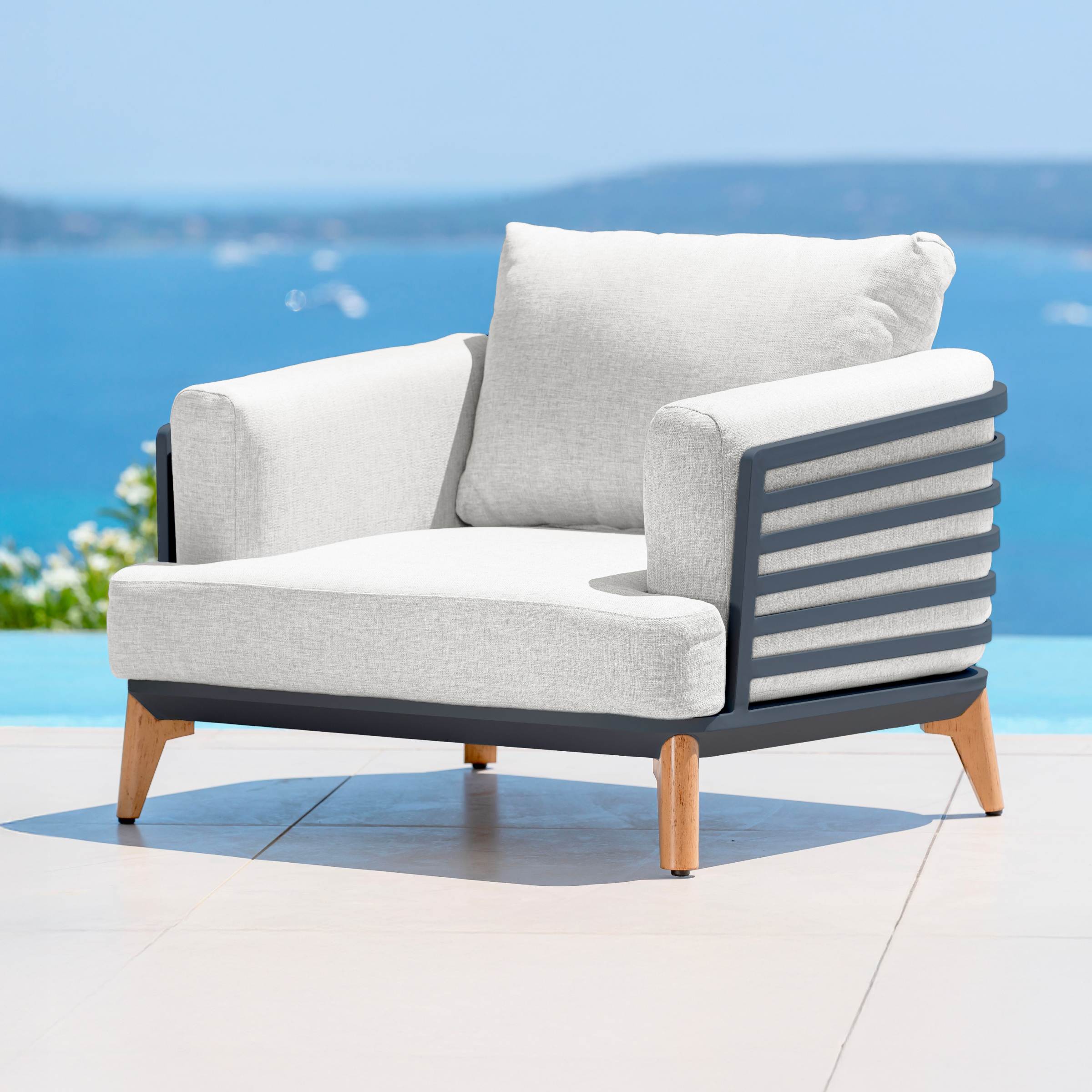 Salon de jardin aluminium 7 places 6 pcs Monte Carlo Gris anthracite et gris clair