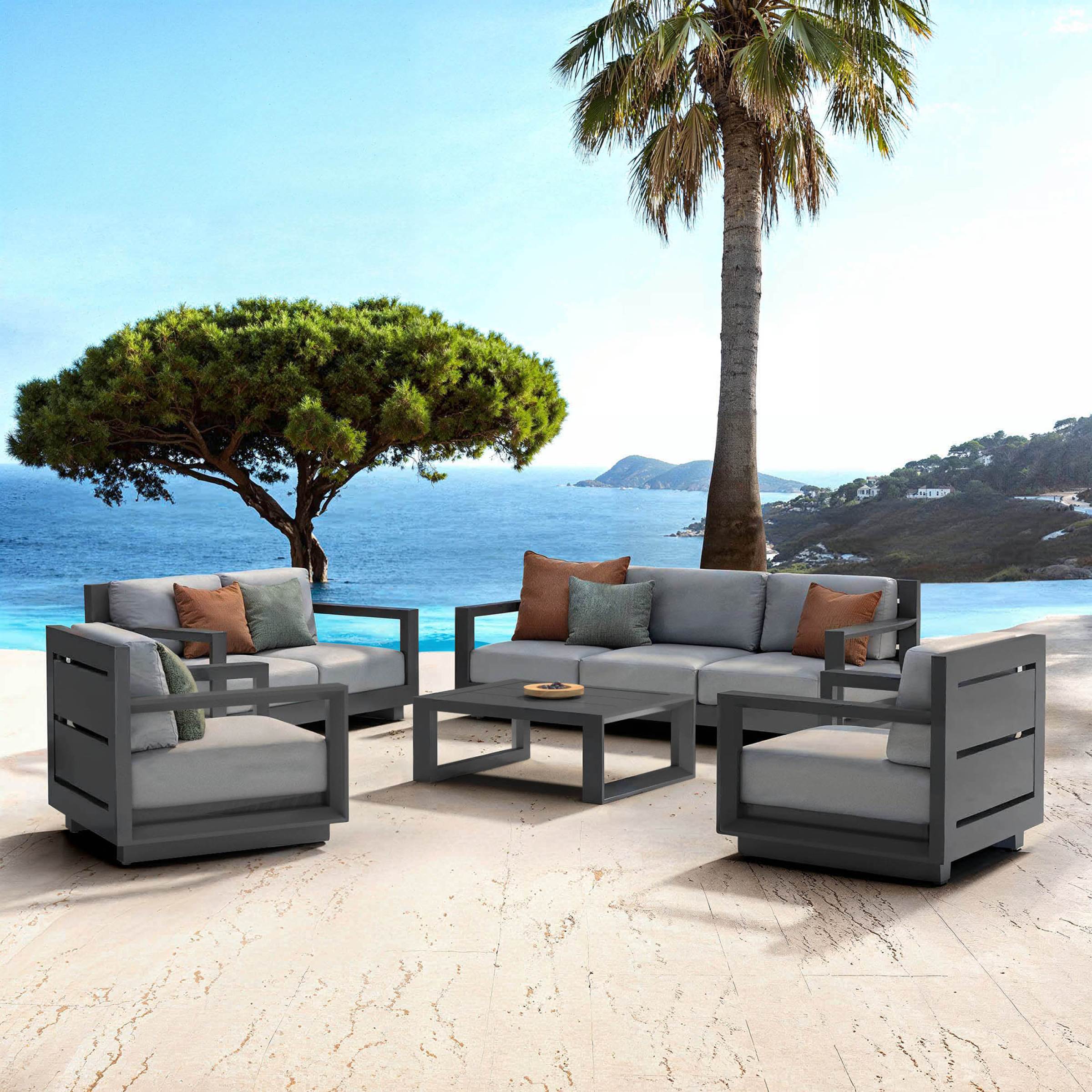 Salon de jardin aluminium 7 places 5 pcs Elba Gris anthracite