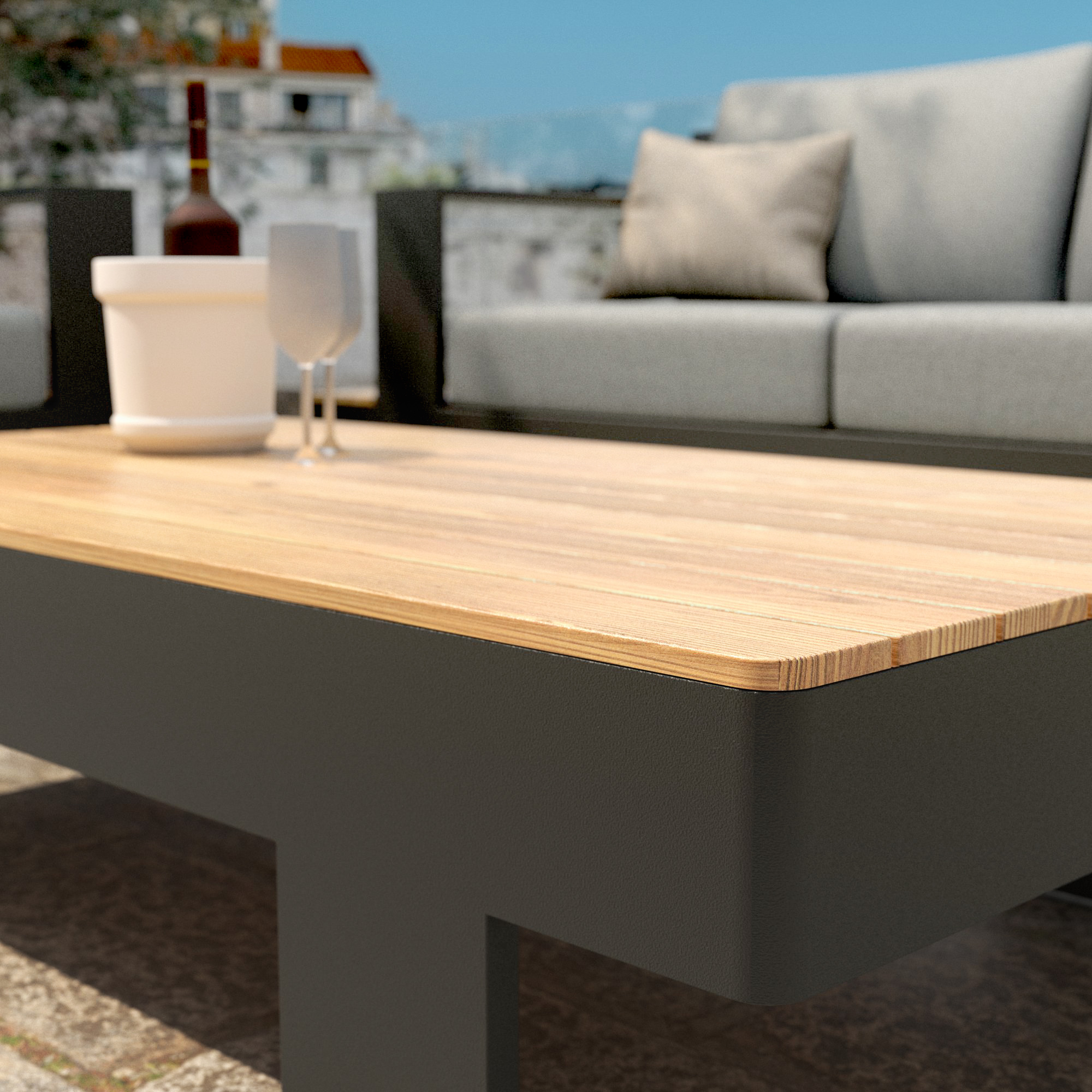 Salon de jardin aluminium et bois teck 5 places Antibes Gris anthracite