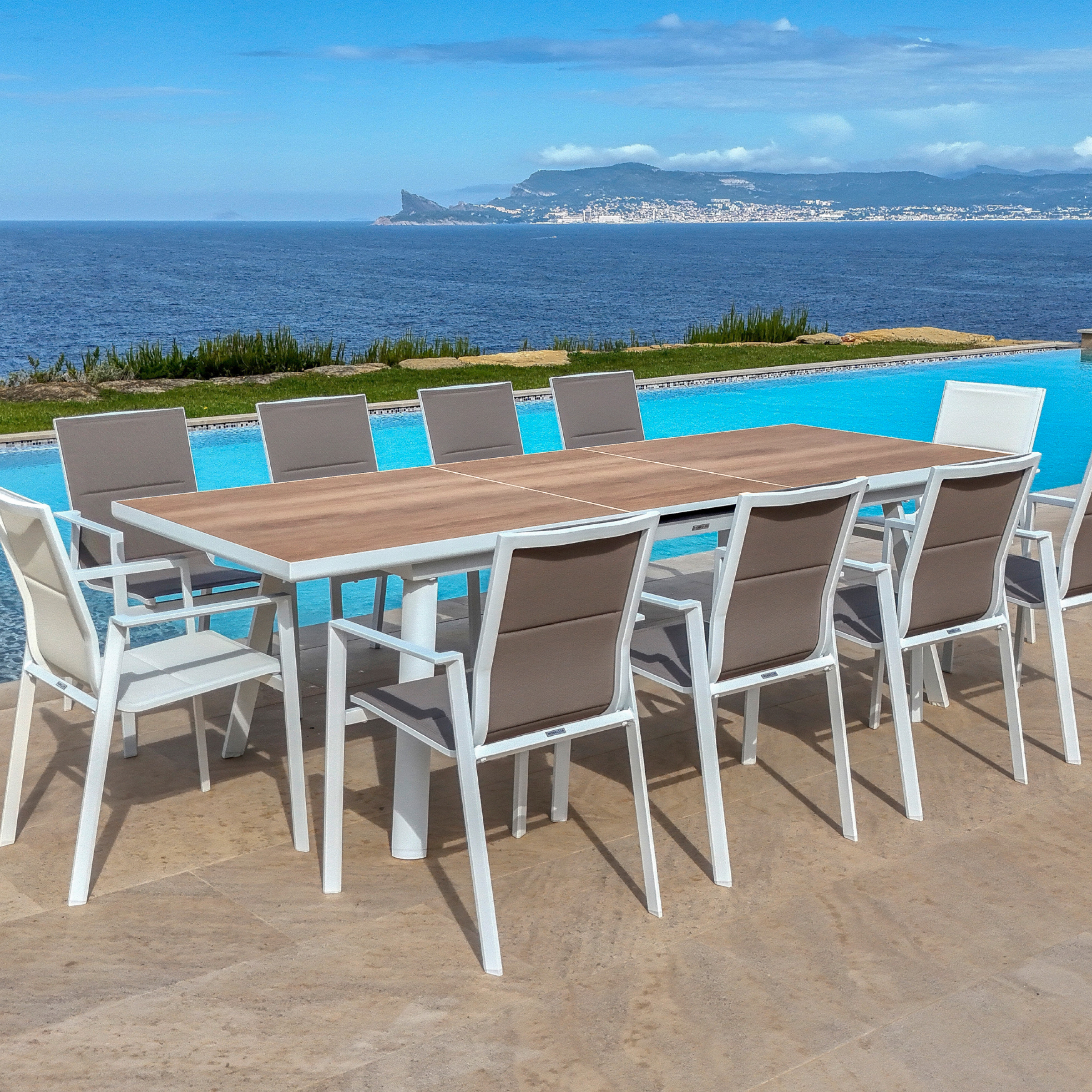 Table de jardin extensible en aluminium 10 places (260 x 96 cm) Amalfi Blanc