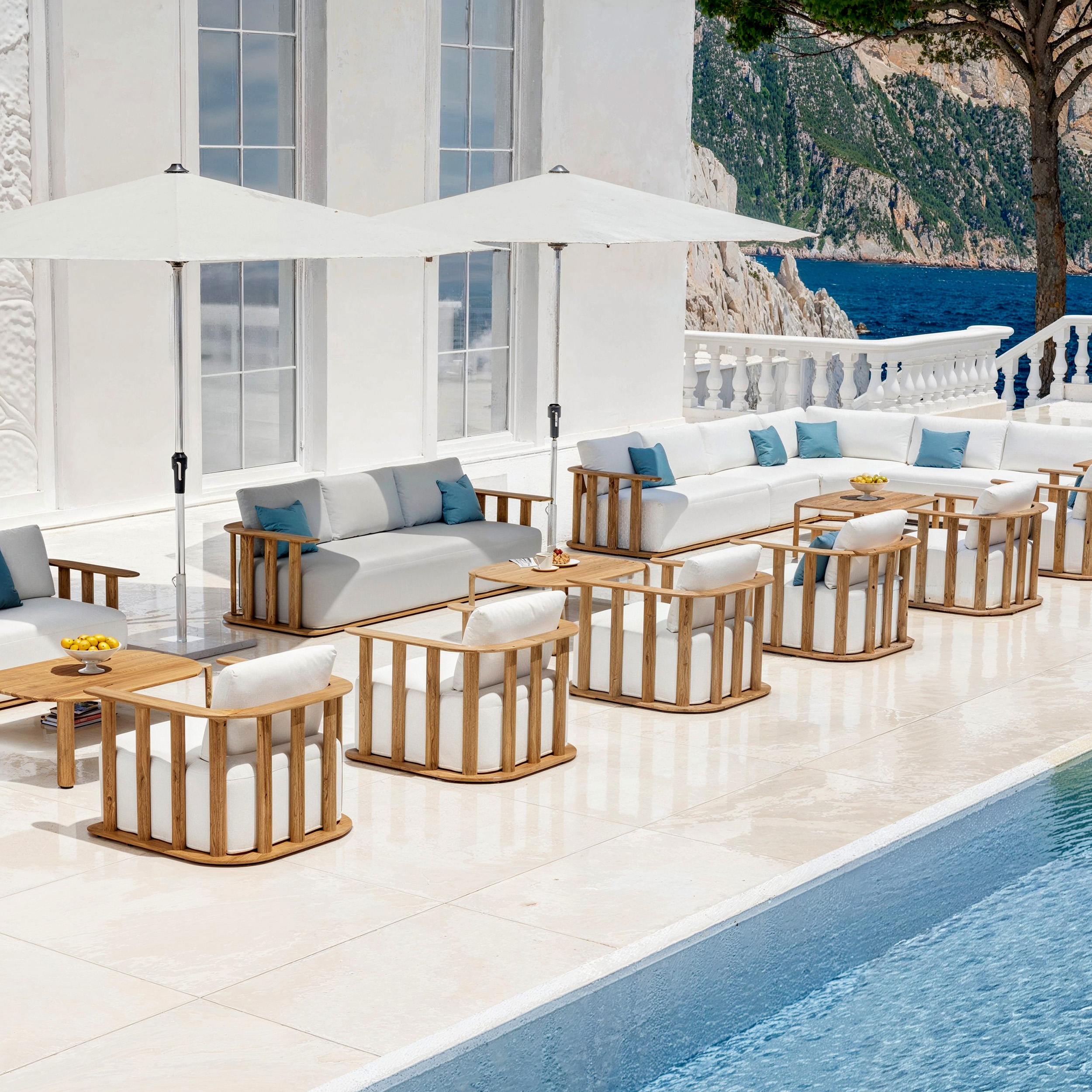 Salon de jardin d'angle en bois teck 6 places Java Ecru