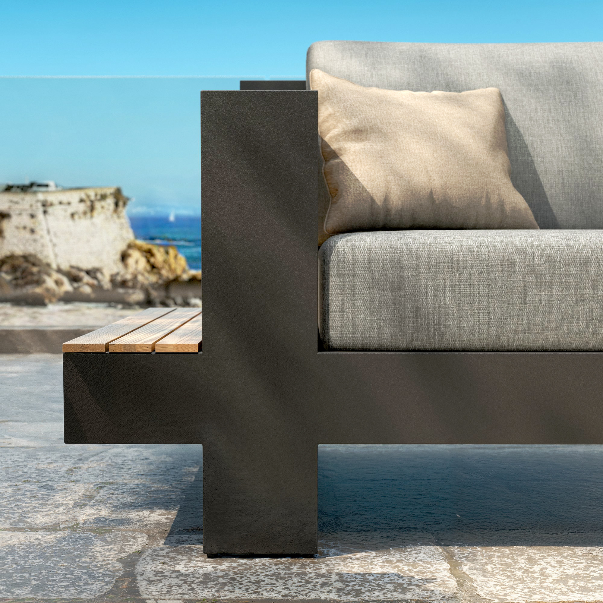 Salon de jardin aluminium et bois teck 5 places Antibes Gris anthracite
