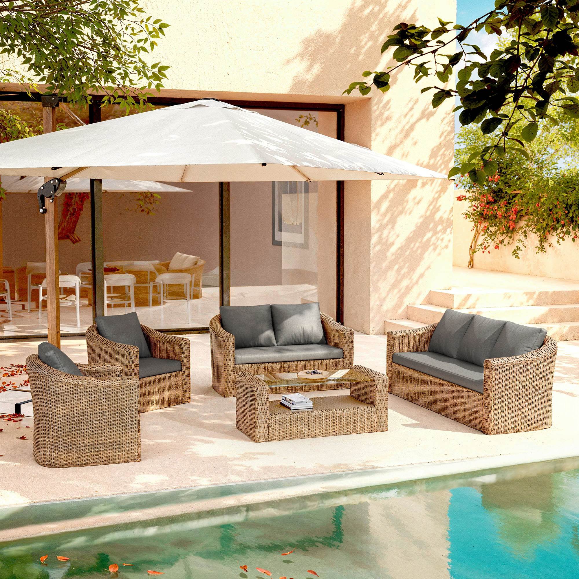 Salon de jardin en résine tressée 7 places 5 pcs Calvi Sepia et gris foncé