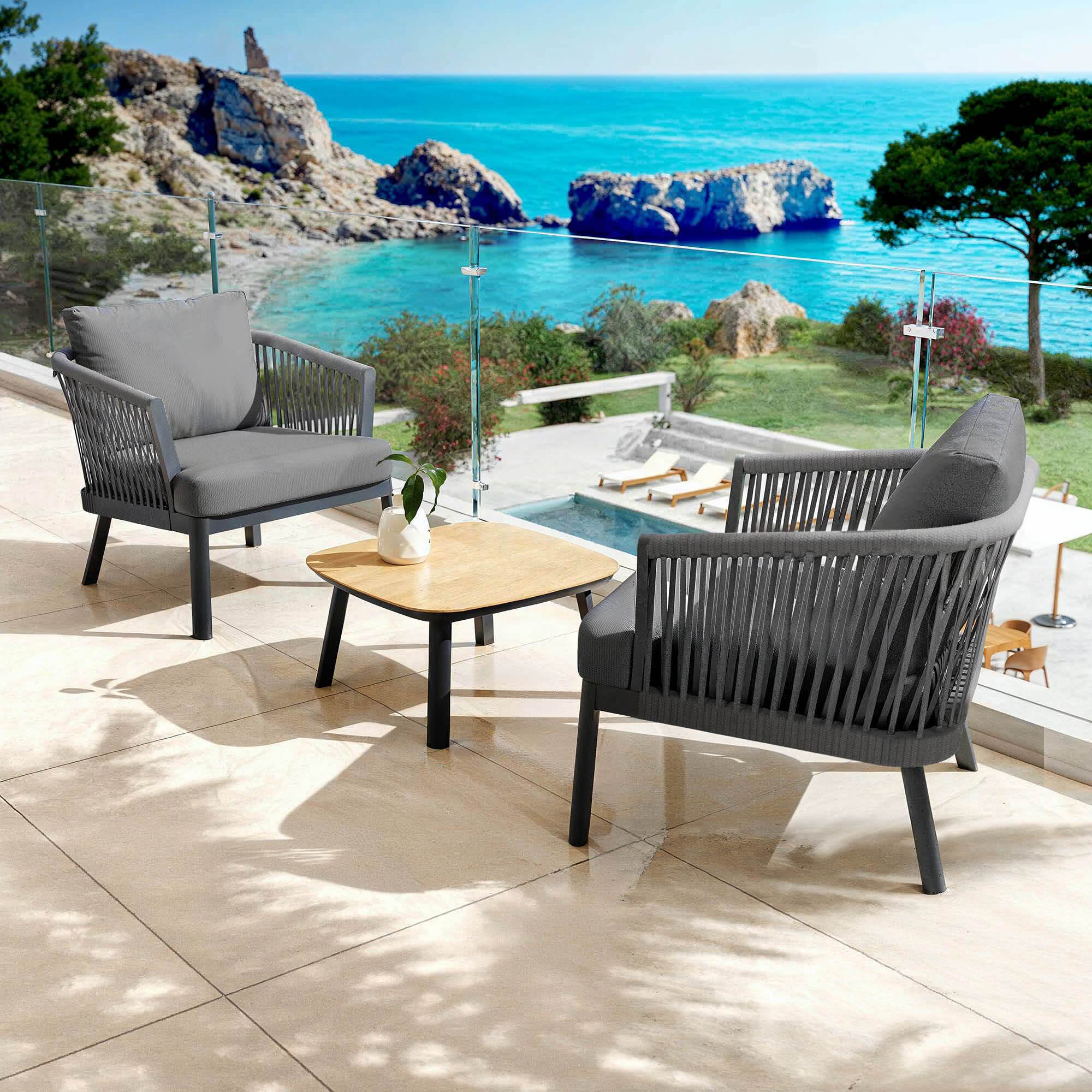 Salon de jardin en aluminium 2 places 3 pcs Amalfi Gris anthracite