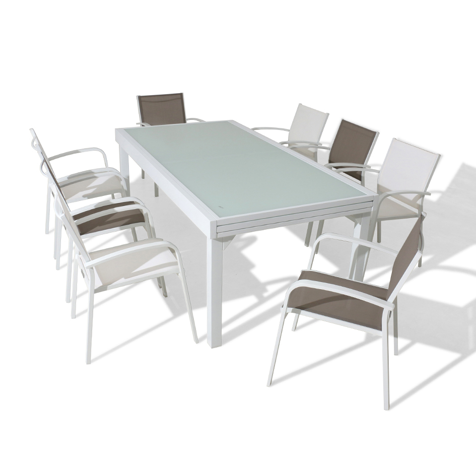 Table de jardin extensible en verre 10 places (135/270 x 90 cm) Murano Blanc