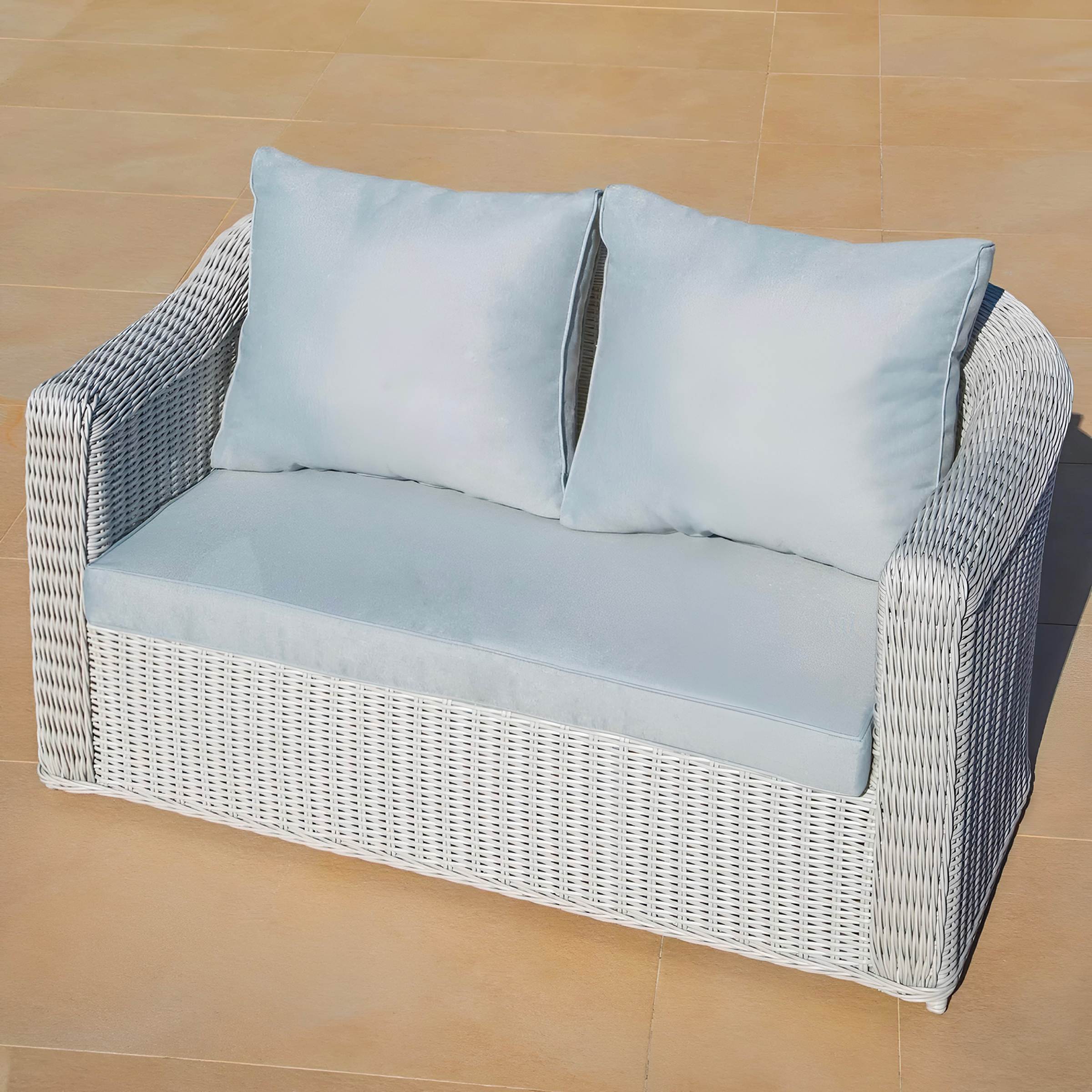 Salon de jardin en résine tressée 7 places 5 pcs Calvi Blanc et gris clair