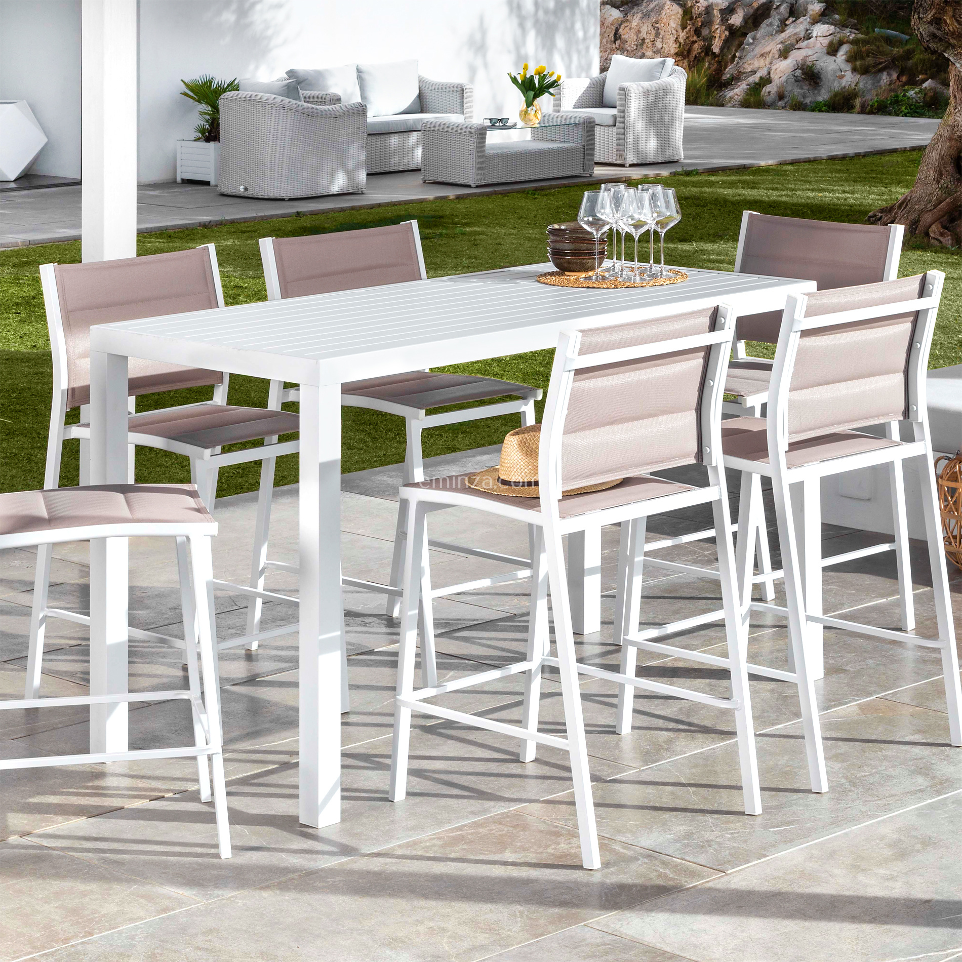 Table de jardin haute en aluminium 6 places (160 x H105 cm) Murano Blanc