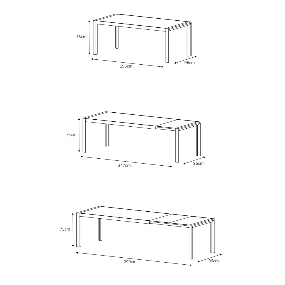 Table de jardin extensible en aluminium 12 places (195/300 x 96 cm) Amalfi Blanc