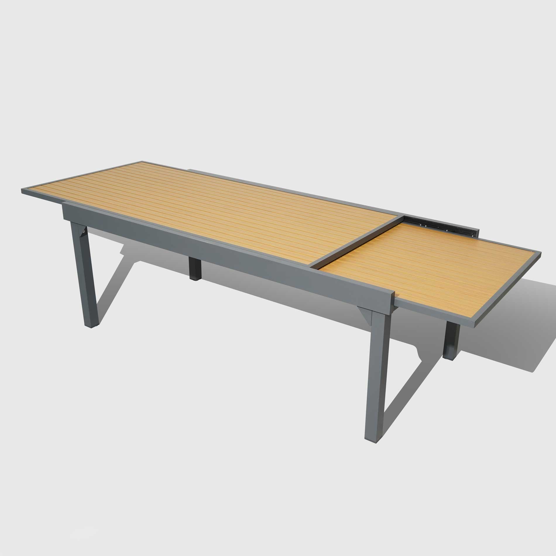 Table de jardin extensible en aluminium 12 places effet bois (200/320 x 100 cm) Murano Gris anthracite