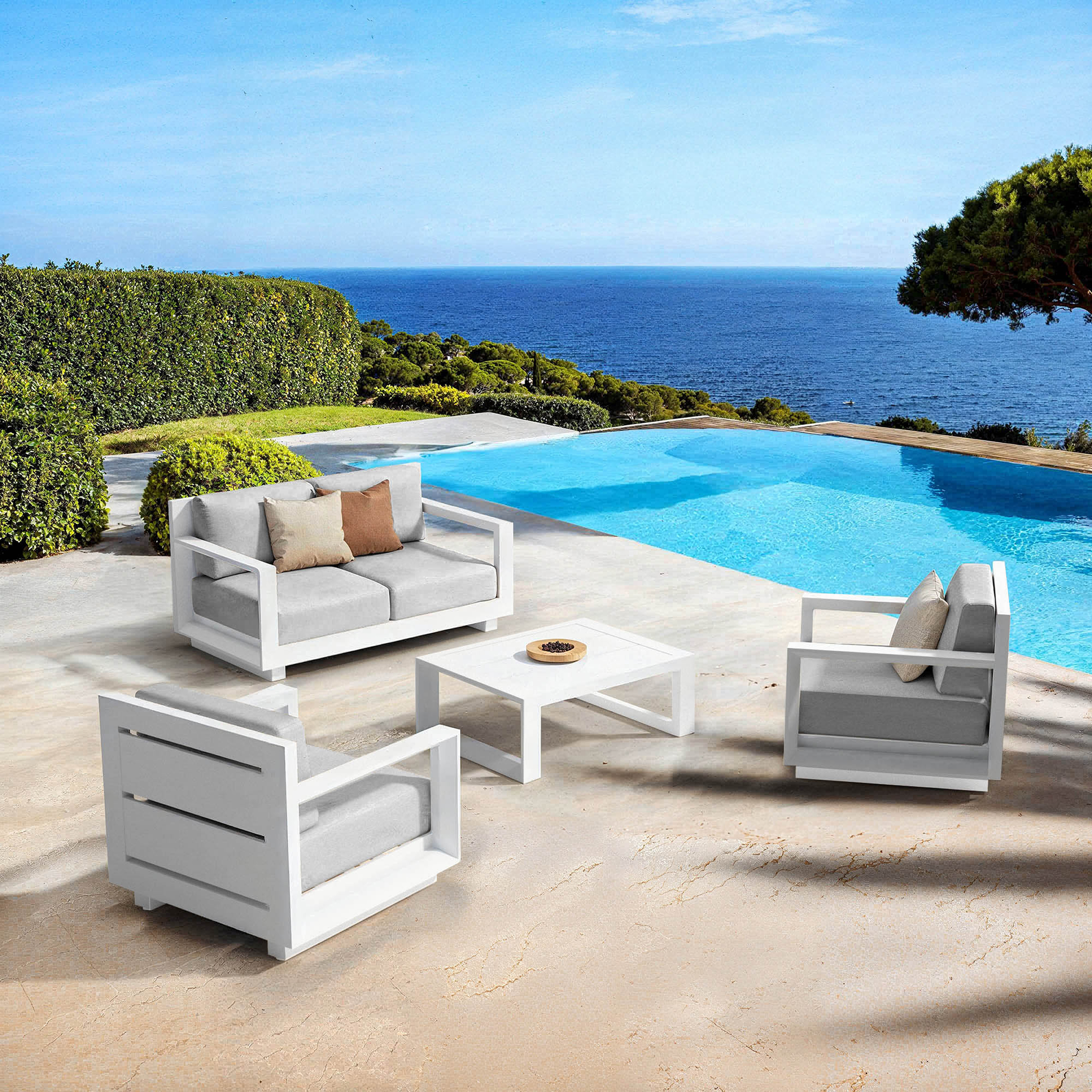 Salon de jardin aluminium 4 places 4 pcs Elba Blanc et gris clair