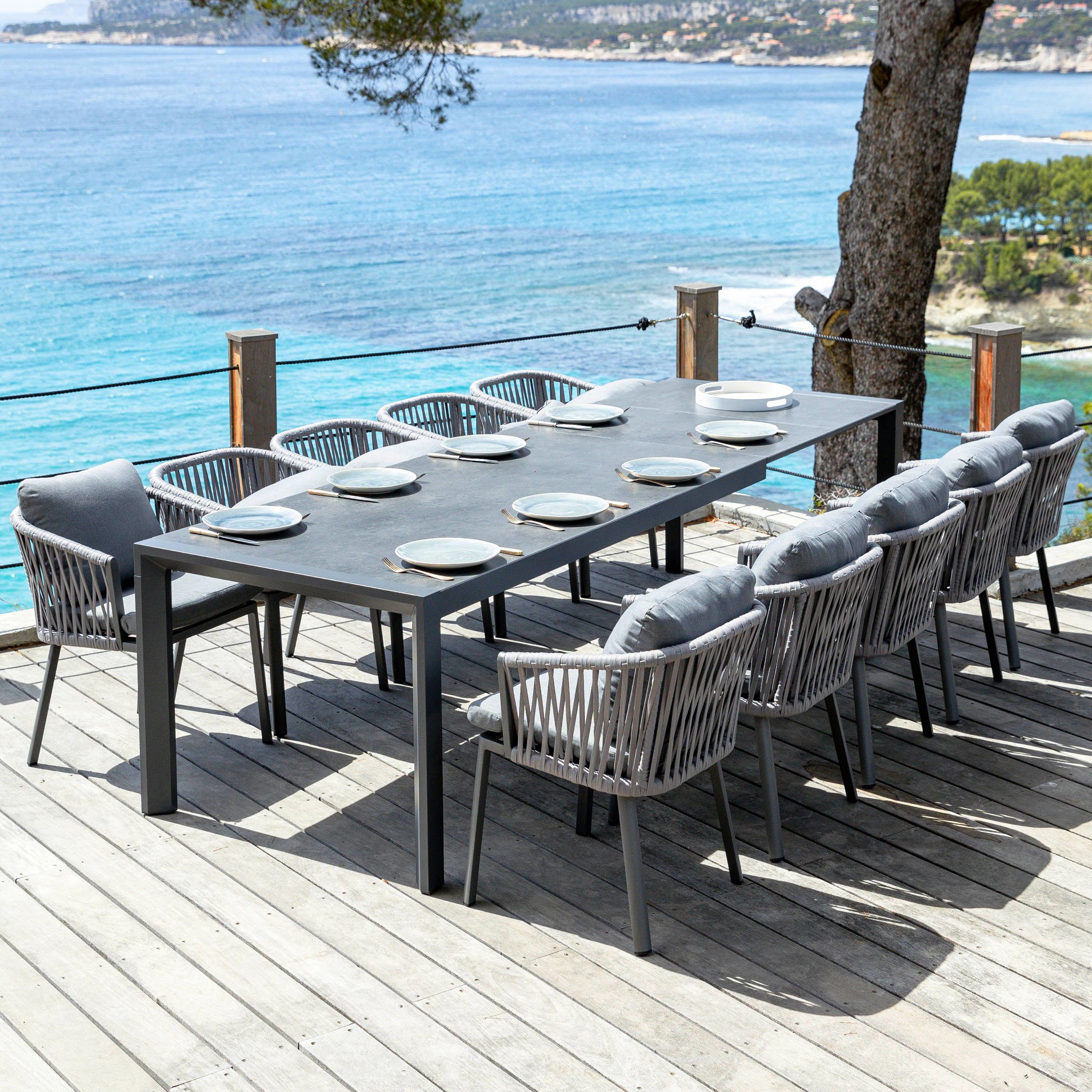 Table de jardin extensible en aluminium 12 places (195/300 x 96 cm) Amalfi Gris anthracite