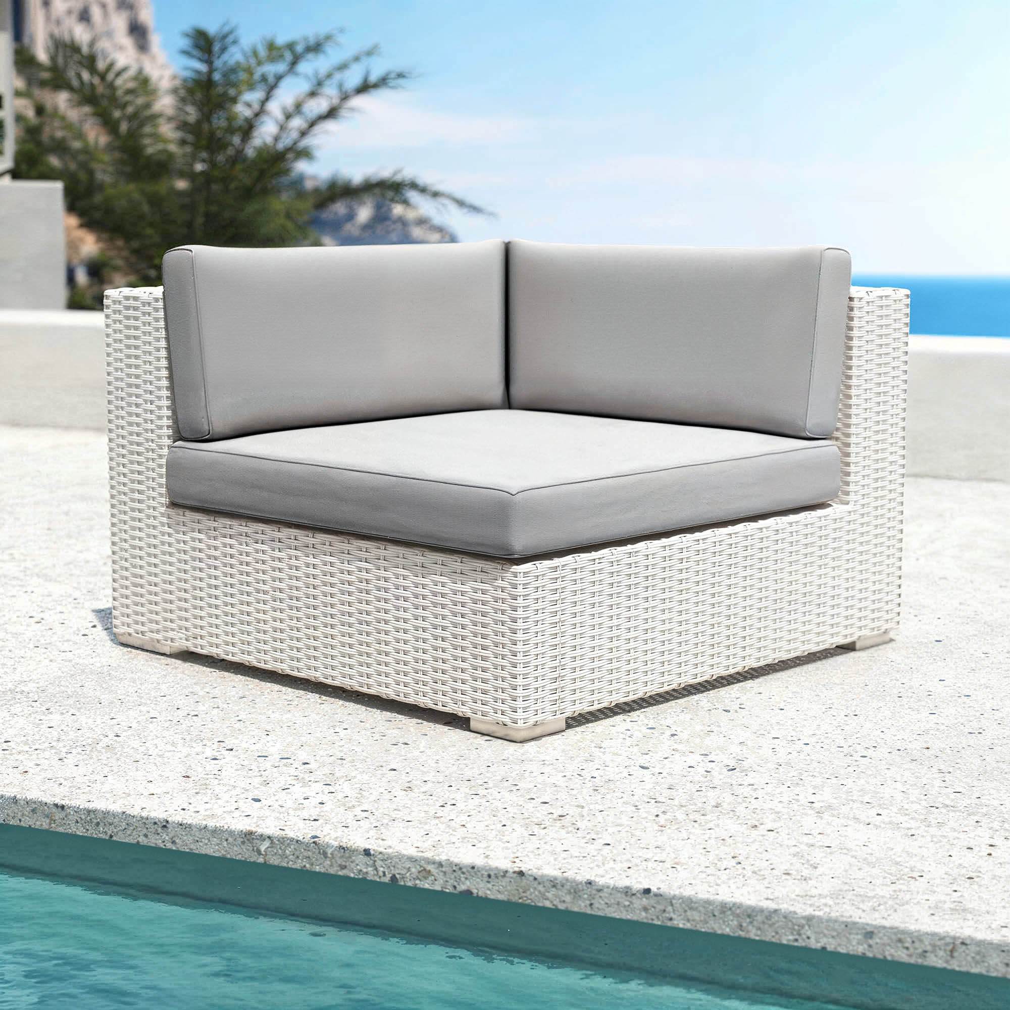 Salon de jardin en résine tressée 5 places 6 pcs Palma Blanc et gris