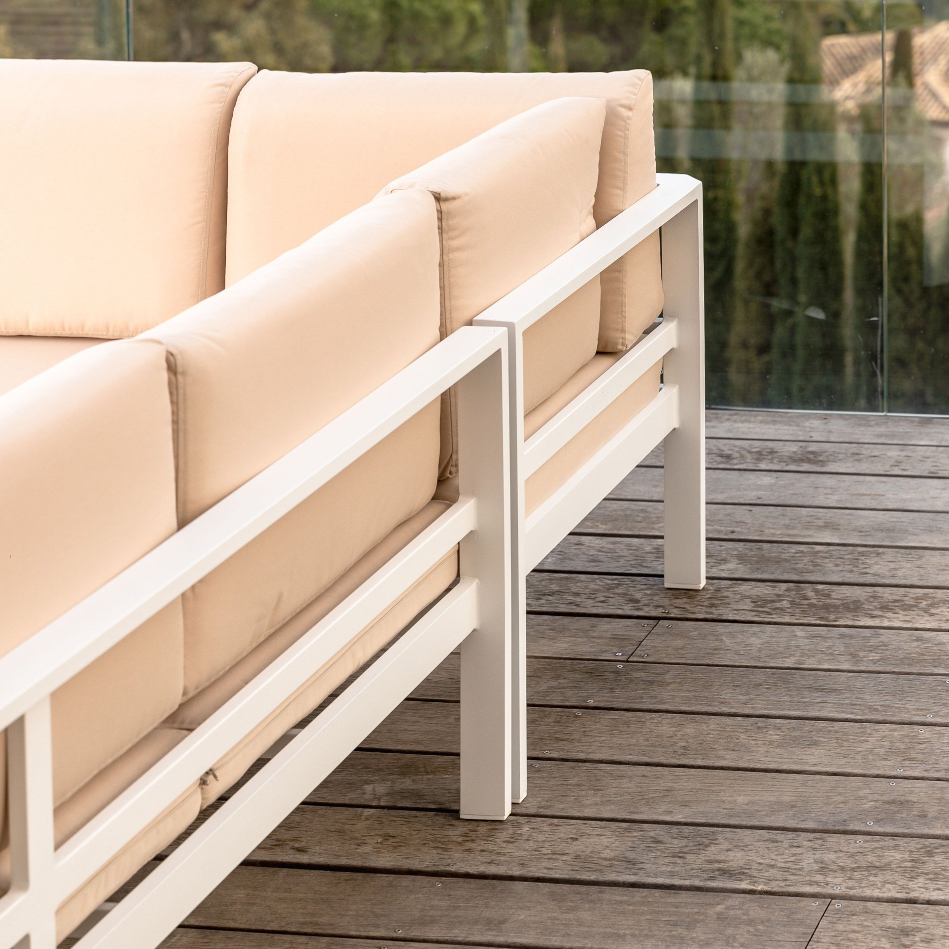 Salon de jardin d'angle en aluminium 6 places Ostara Blanc et taupe