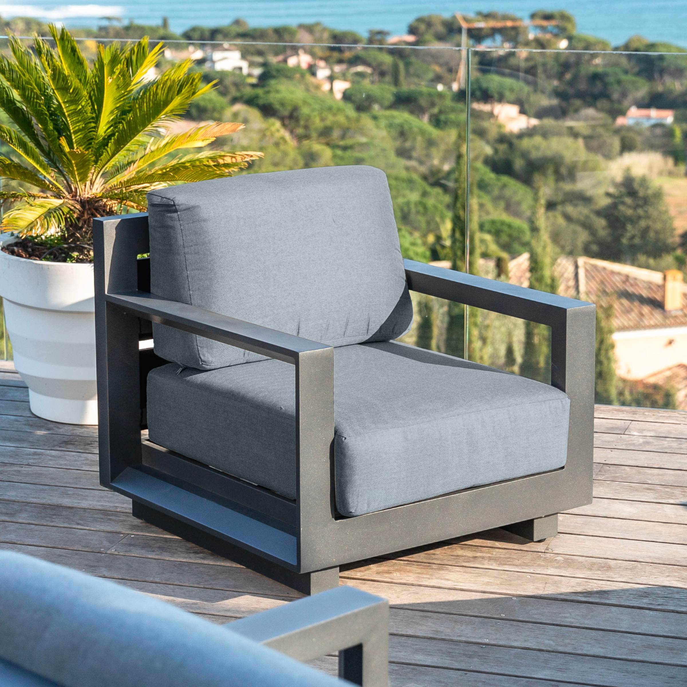 Salon de jardin aluminium 5 places 4 pcs Elba Gris anthracite