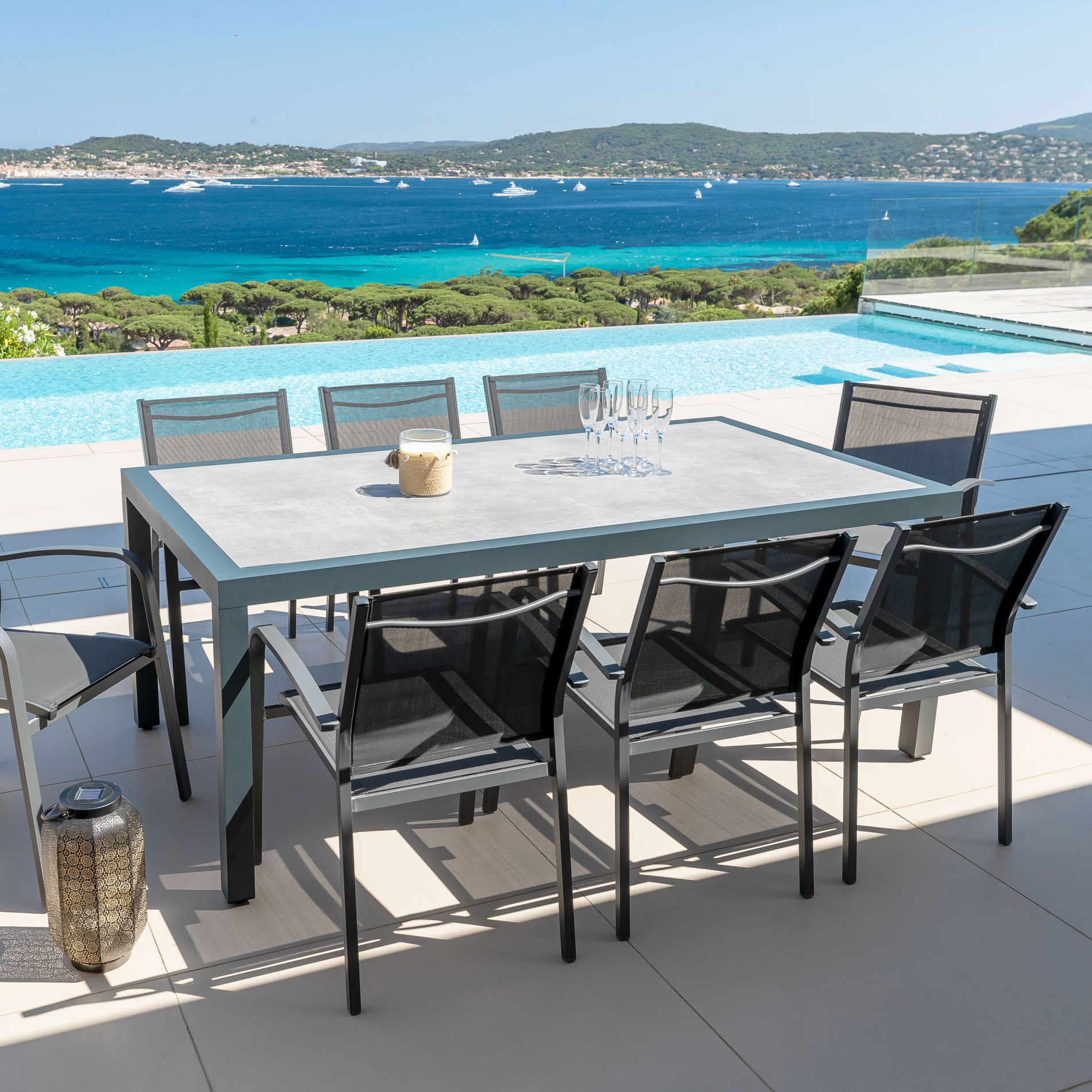 Table de jardin en aluminium et céramique 8 places (192 x 102 cm) Torano Gris anthracite