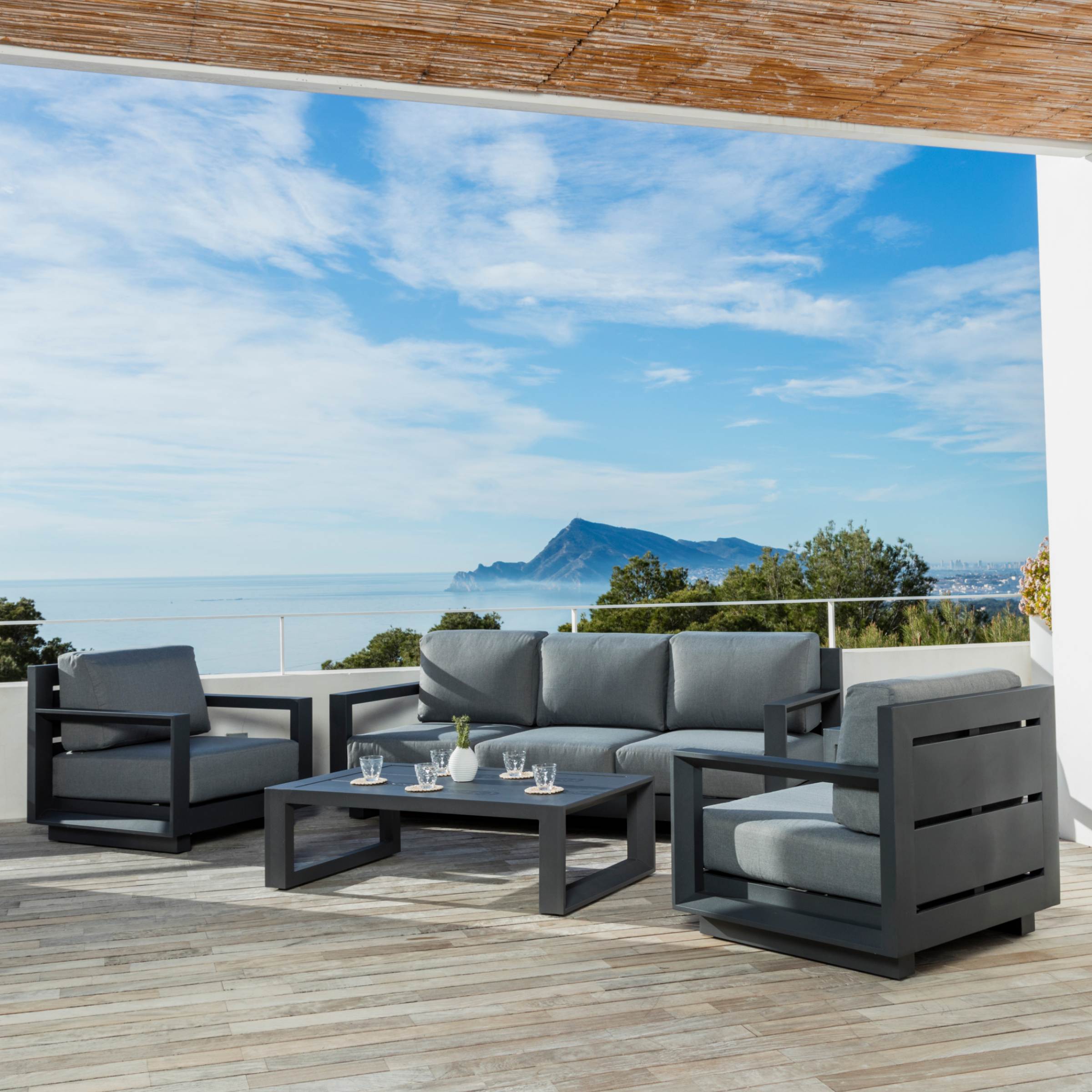 Salon de jardin aluminium 5 places 4 pcs Elba Gris anthracite